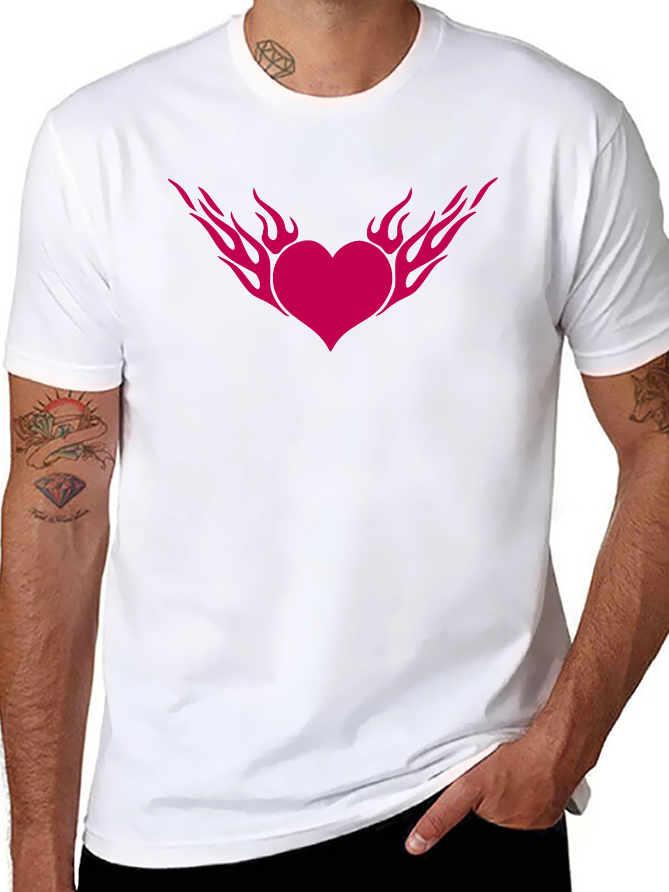Black Flaming Heart Graphic Tee - Black Cotton Blend T-Shirt view 8