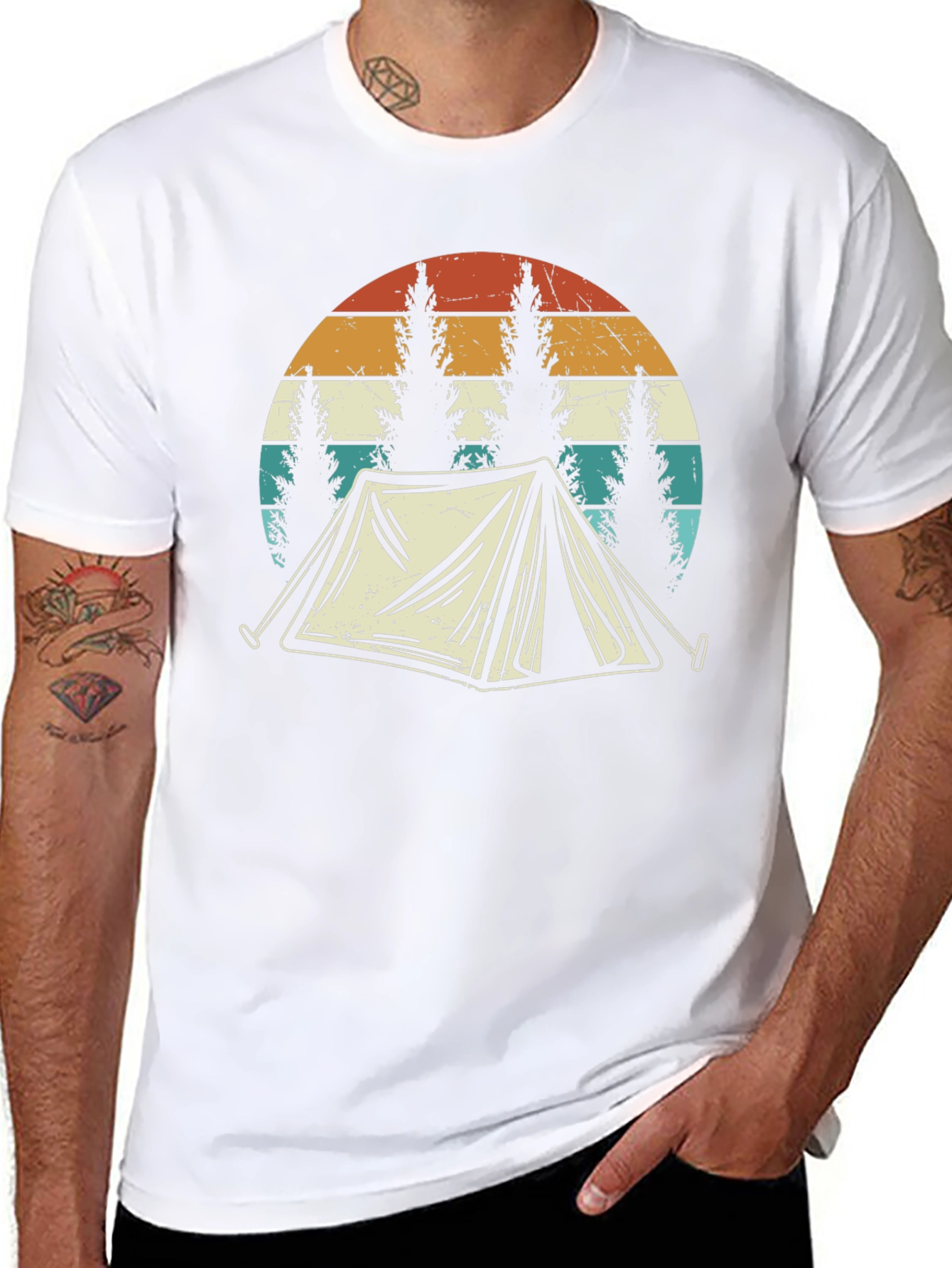 Black Vintage Camping T-Shirt - Retro Tent & Trees Design view 8