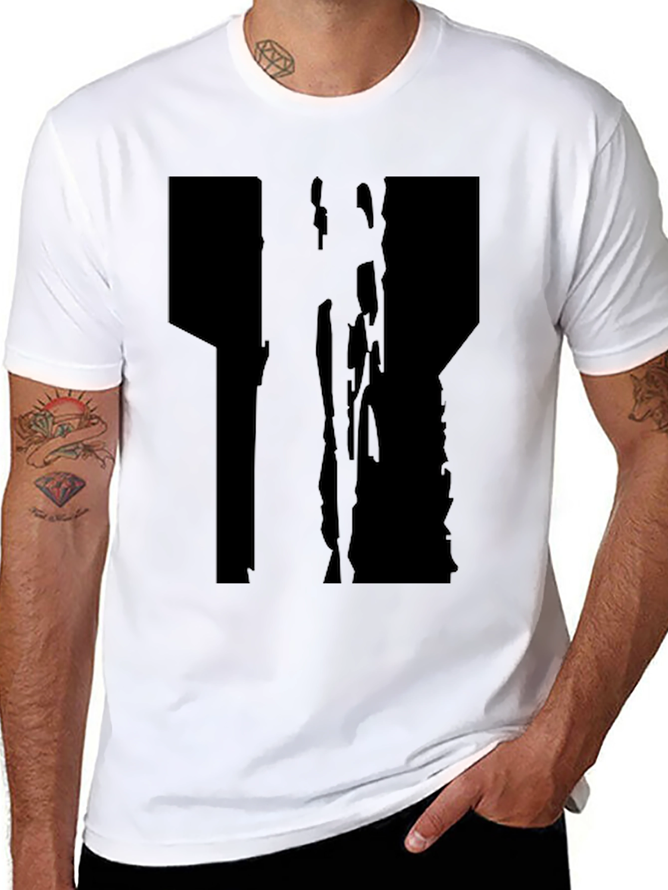 Black Men's Black T-Shirt with Abstract Graphic Design view 8