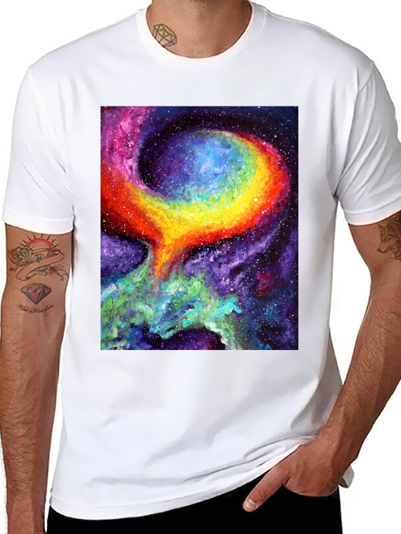Black Nebula Art Black T-Shirt - Cosmic Galaxy Design view 8