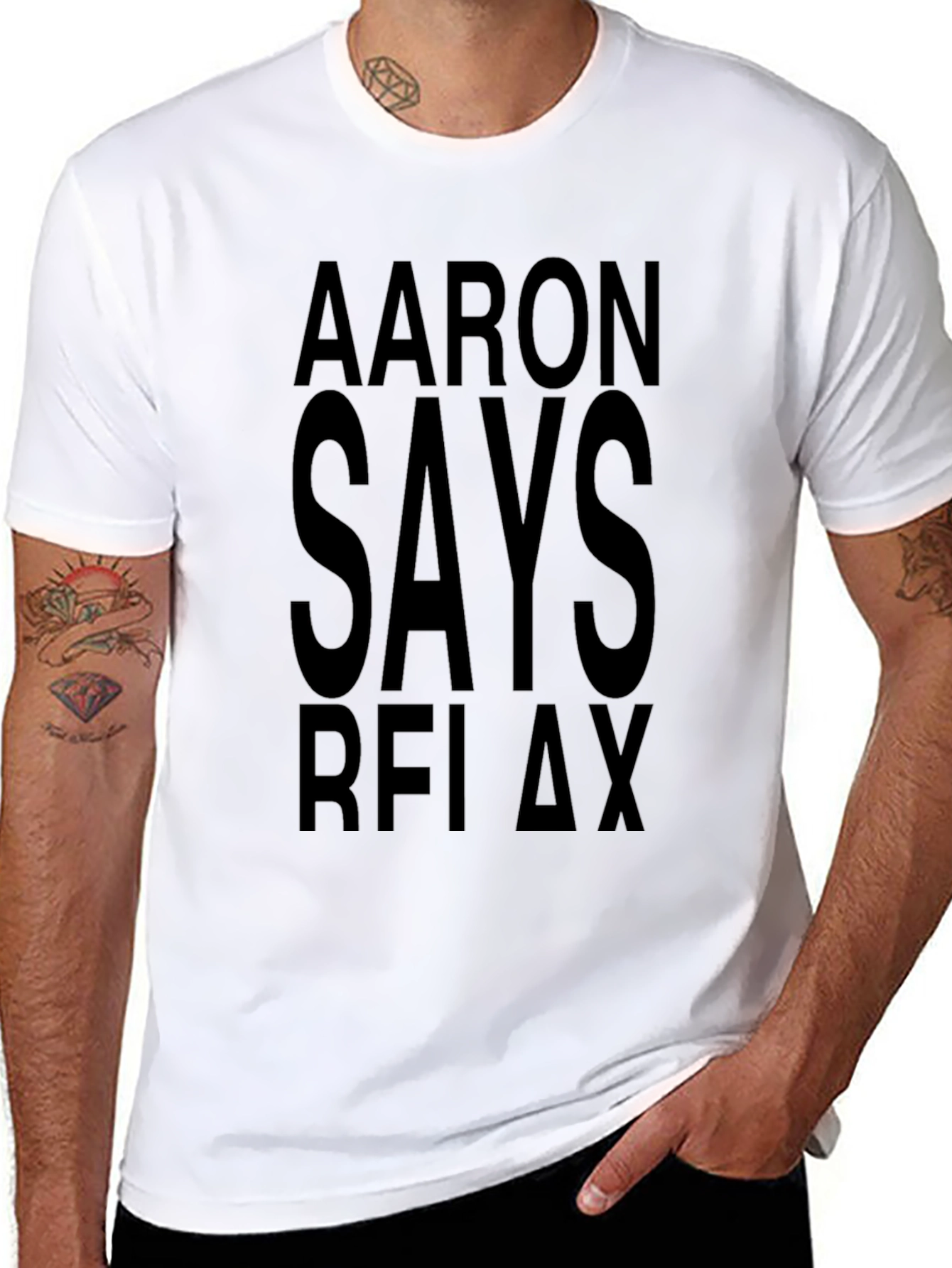 Black Aaron Says Relax Black T-Shirt view 8