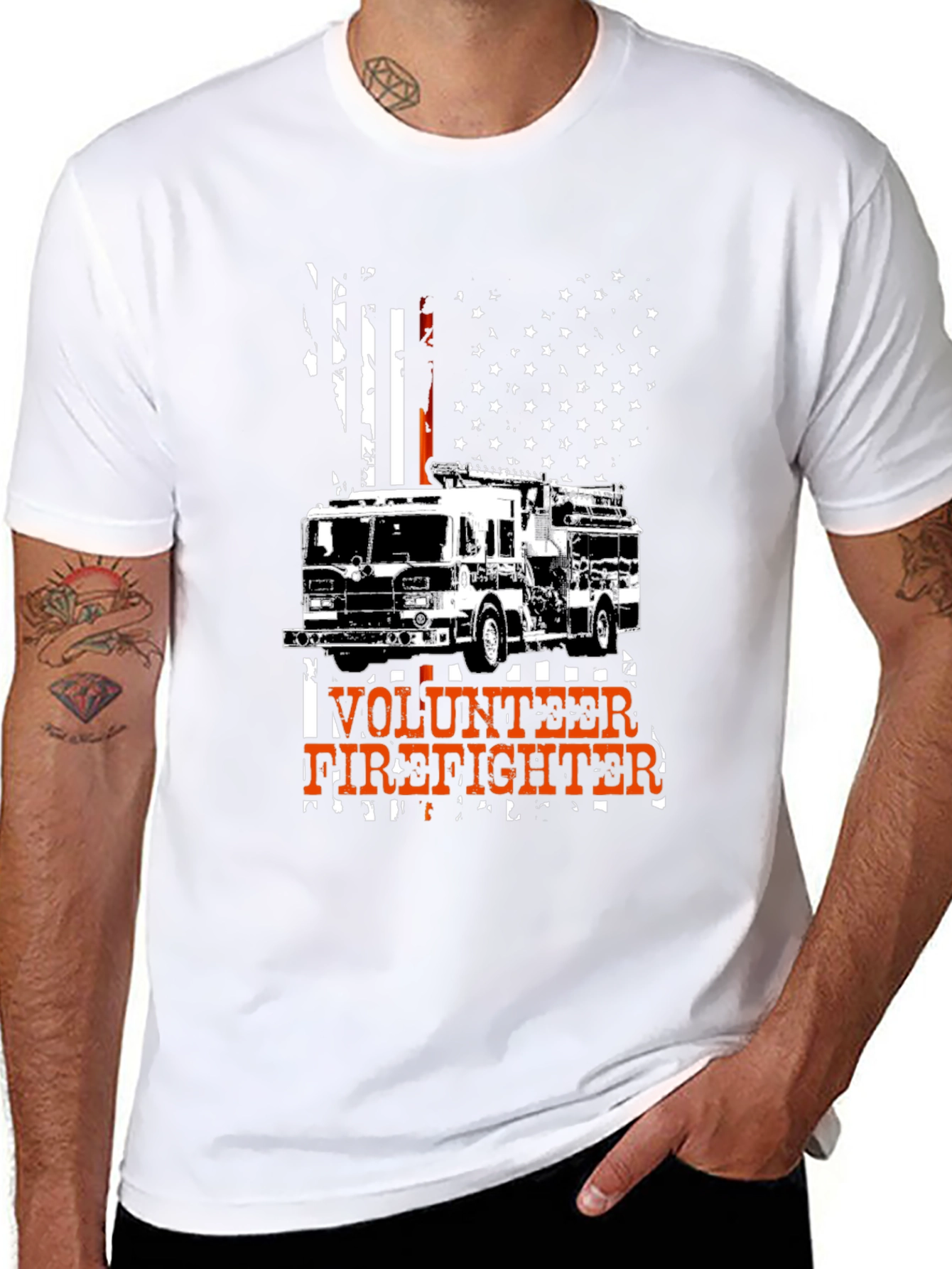 Black Volunteer Firefighter Tee - American Flag Design view 8