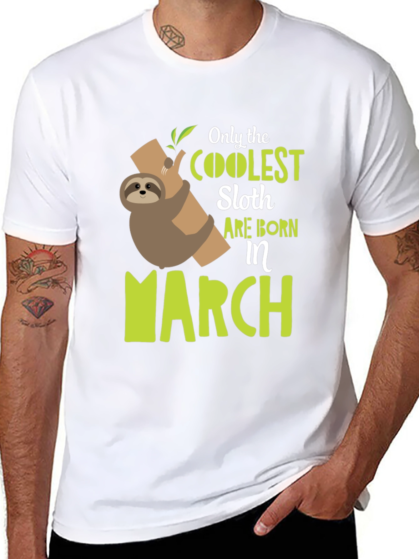 Black Coolest Sloth Born in March Black T-Shirt view 8
