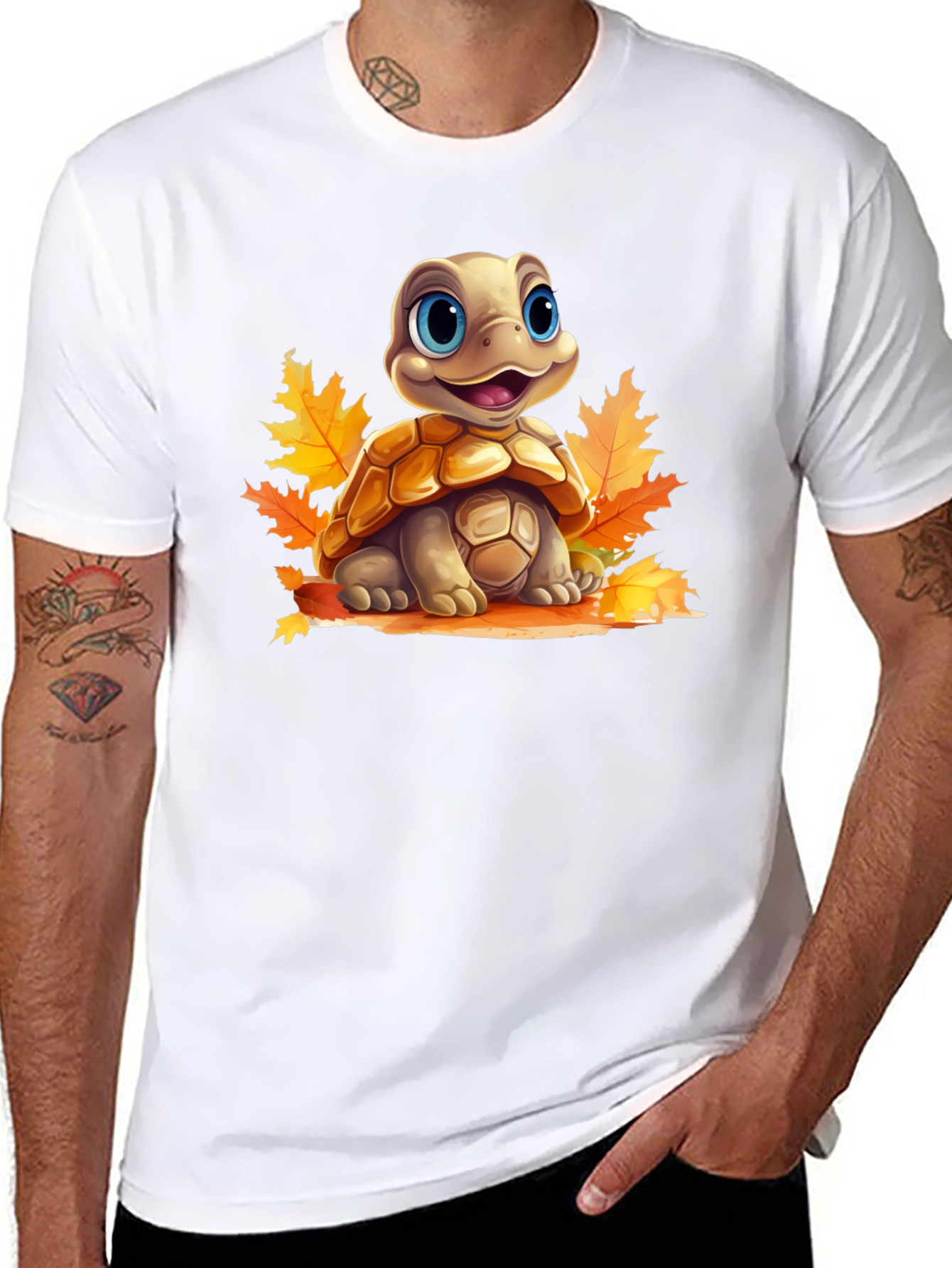Black Turtle in Leaves Graphic Tee view 8