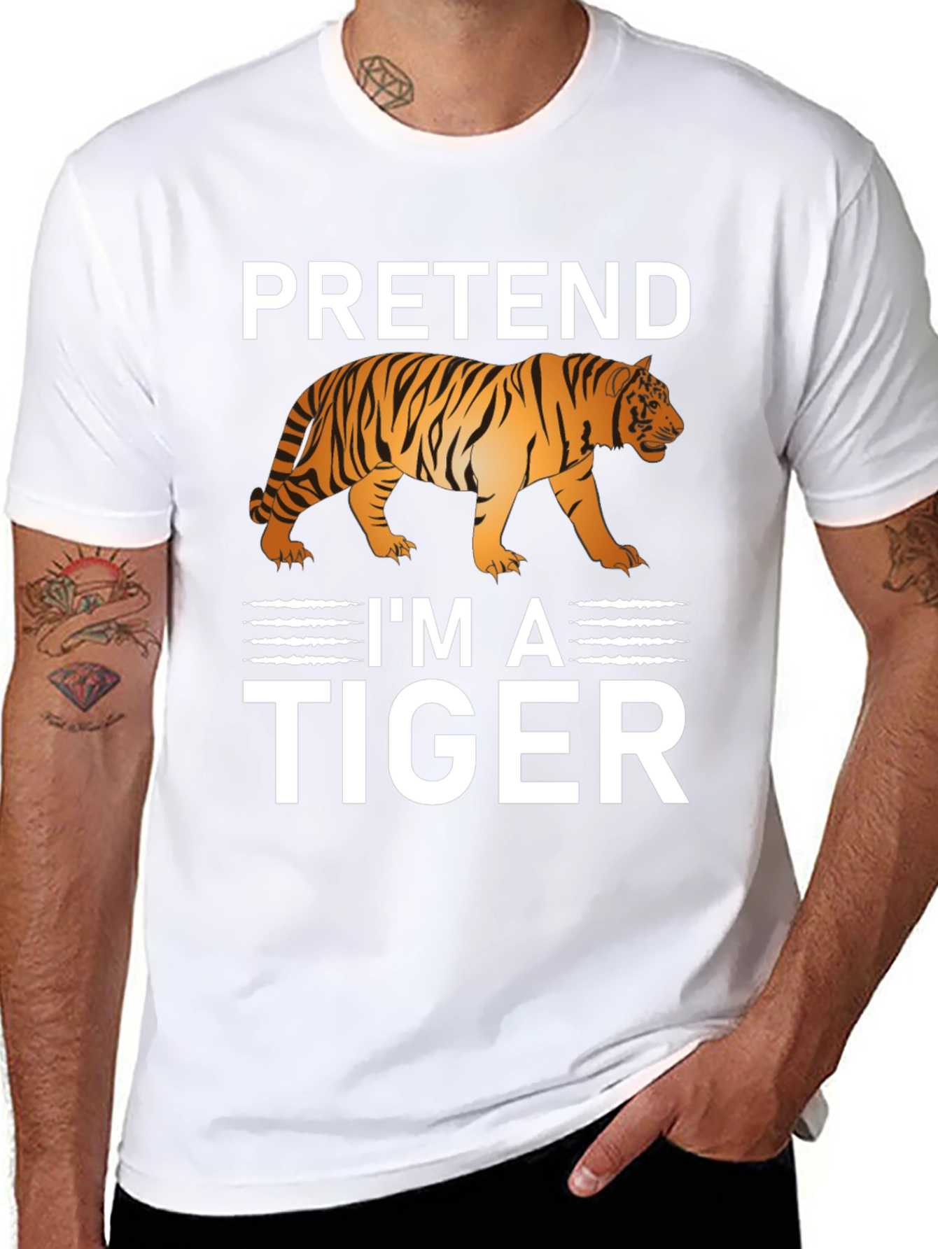 Black Pretend I'm A Tiger Funny Graphic T-Shirt view 8