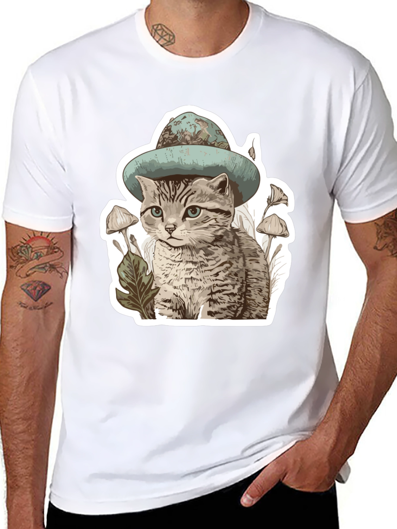 Black Cat in Hat T-Shirt - Funky Graphic Tee view 8