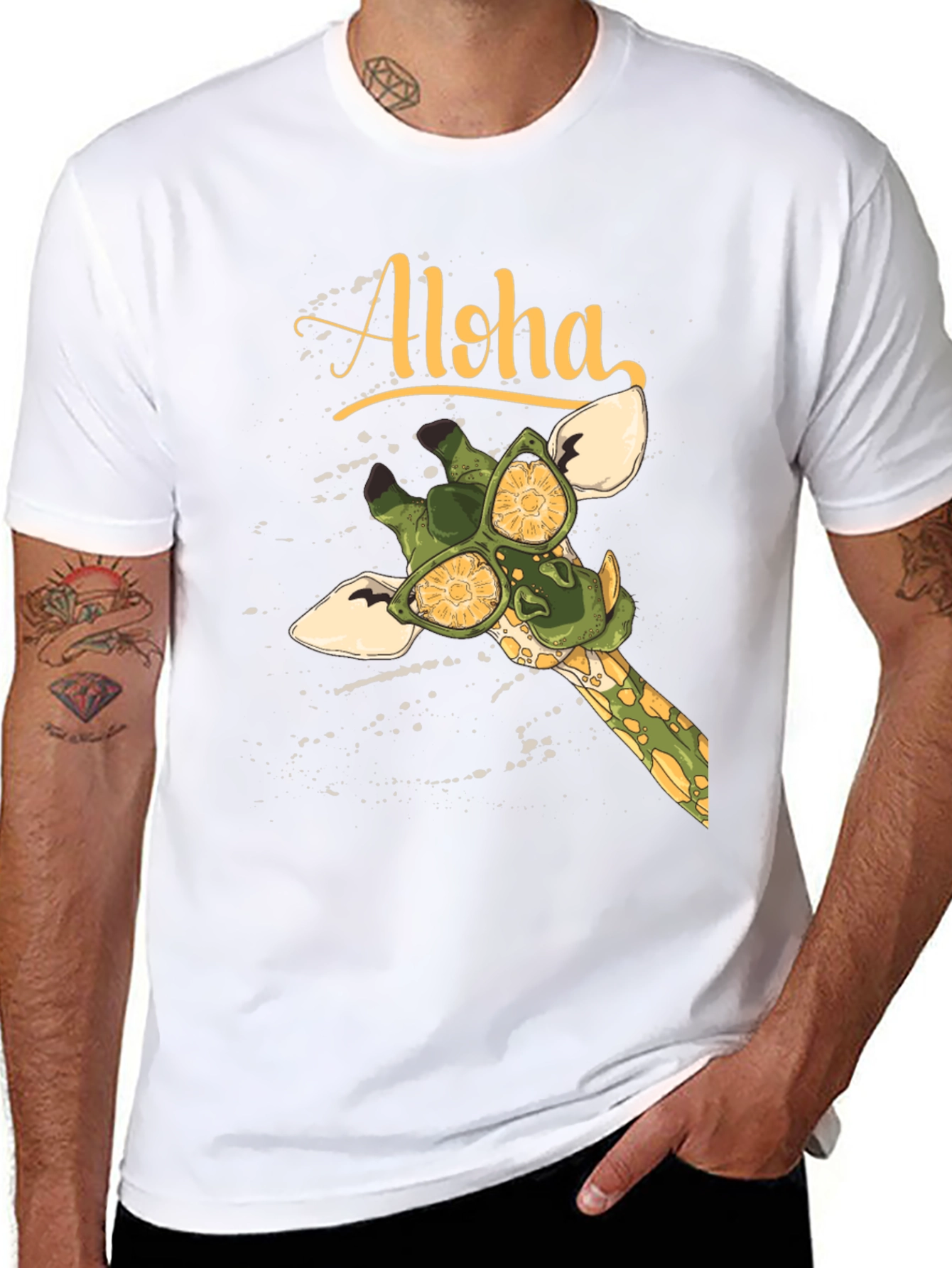 Black Aloha Giraffe Graphic T-Shirt view 8