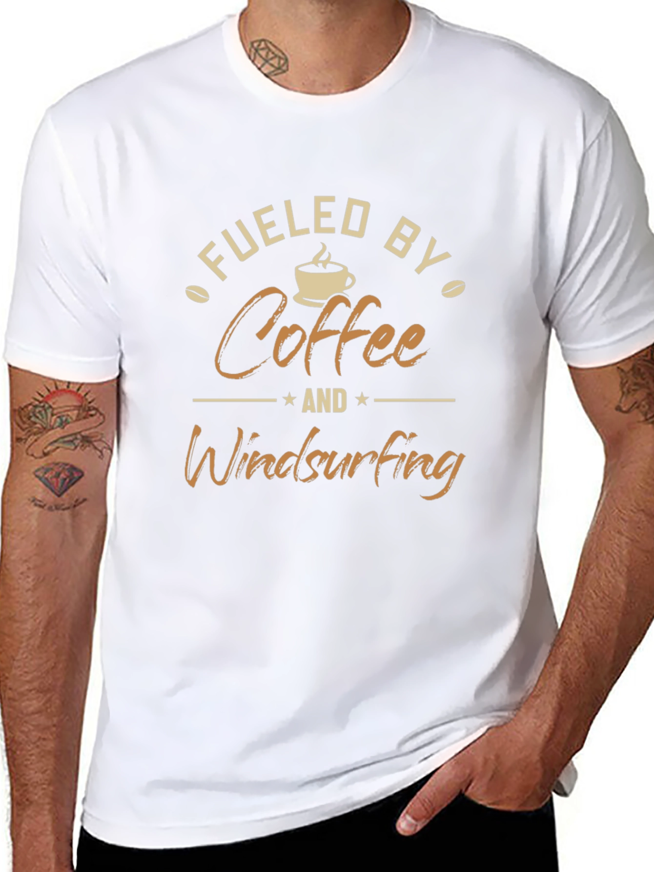 Black Fueled by Coffee and Windsurfing T-Shirt view 8