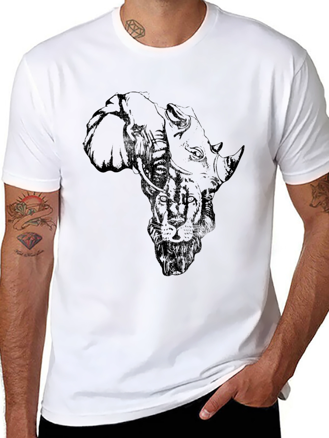 Black African Animals Graphic Print Black T-Shirt view 8