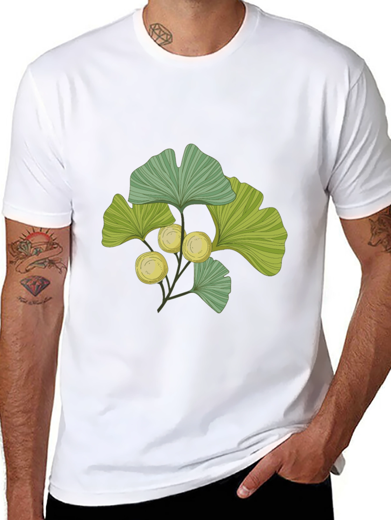 Black Ginkgo Leaf Print T-Shirt - Nature Inspired Design view 8
