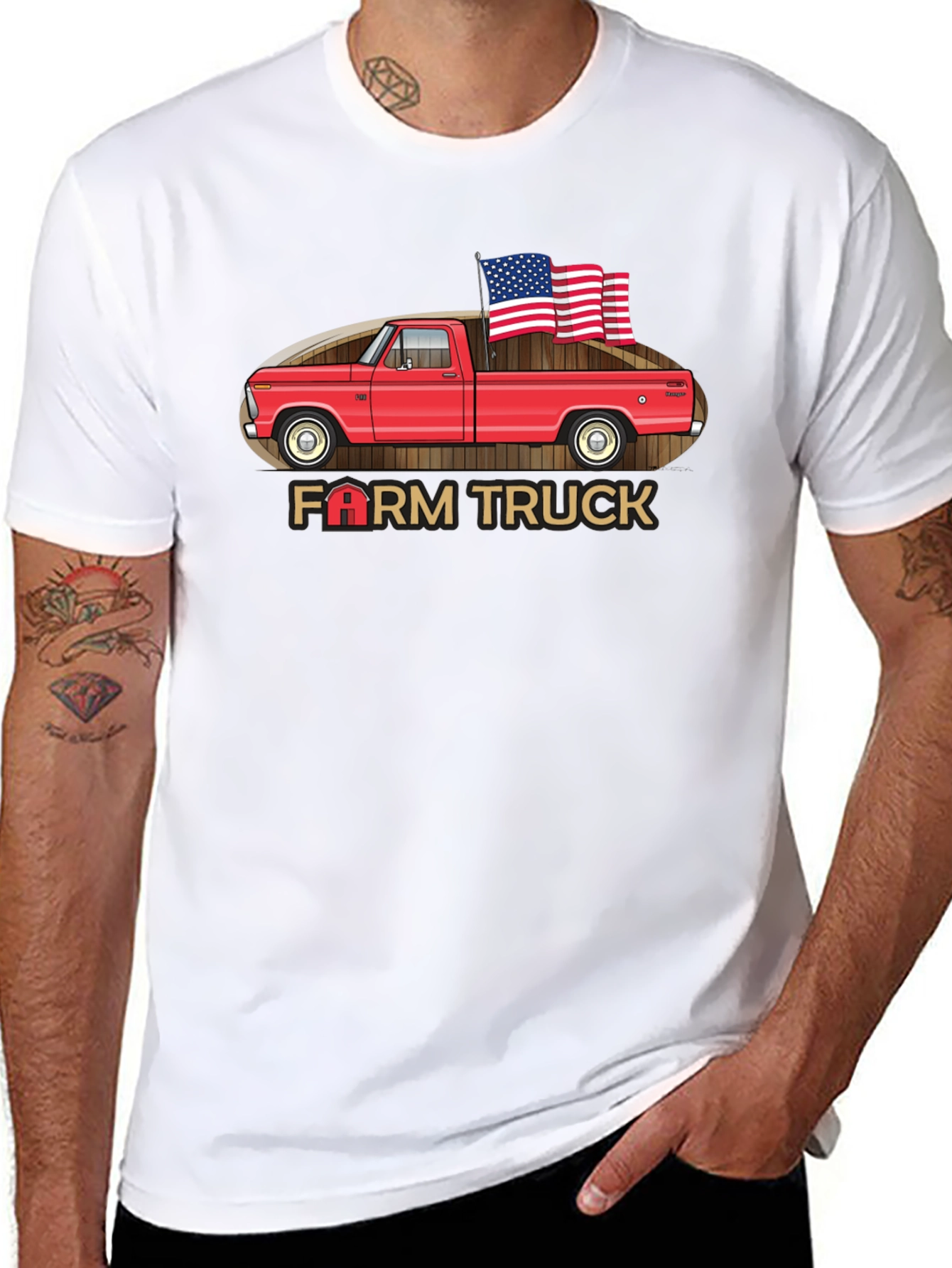 Farm Truck American Flag Graphic T-Shirt - 8