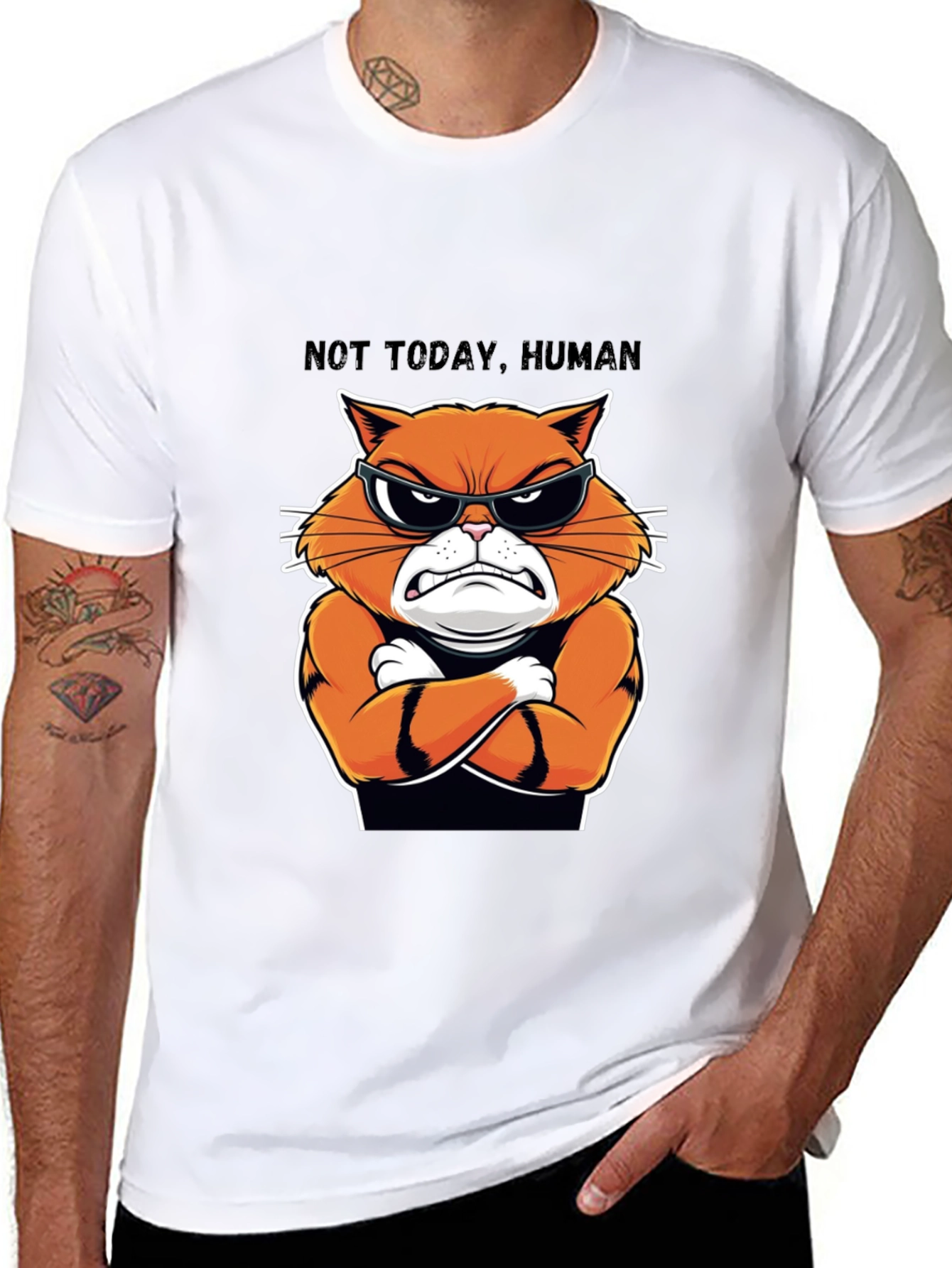 Black Not Today Human Cat T-Shirt - Funny Feline Tee view 8