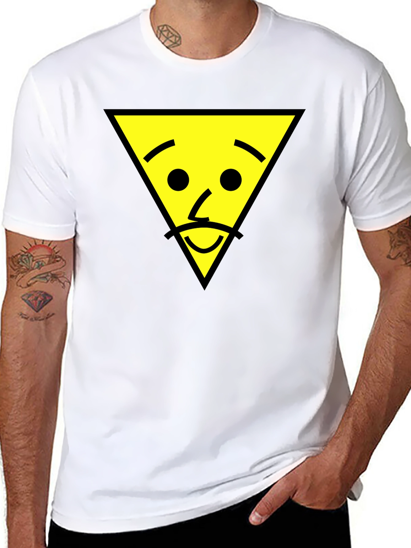Black Triangle Face Graphic Tee - Black Cotton T-Shirt view 8