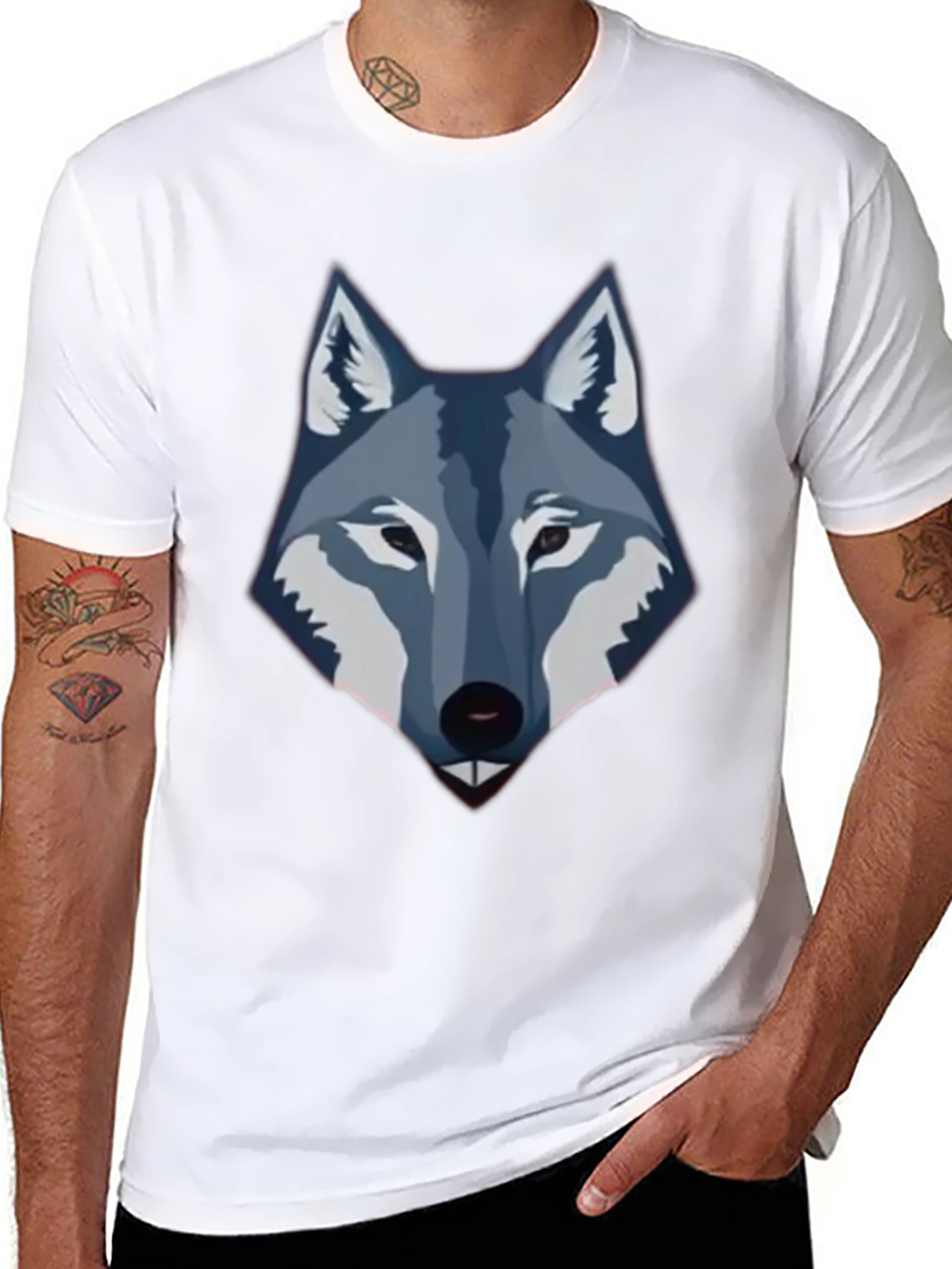 Black Men's Black Wolf Graphic Tee view 8