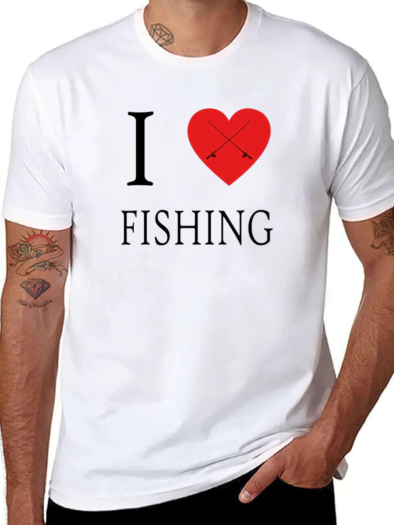Black I Love Fishing T-Shirt - Black, Crew Neck, Graphic Tee view 8
