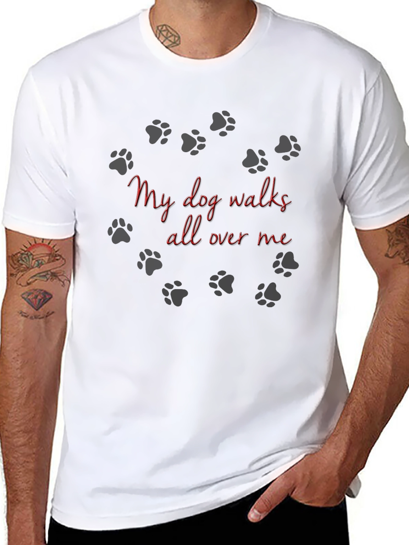 Black Dog Lover Tee - "My Dog Walks All Over Me" Black T-Shirt view 8