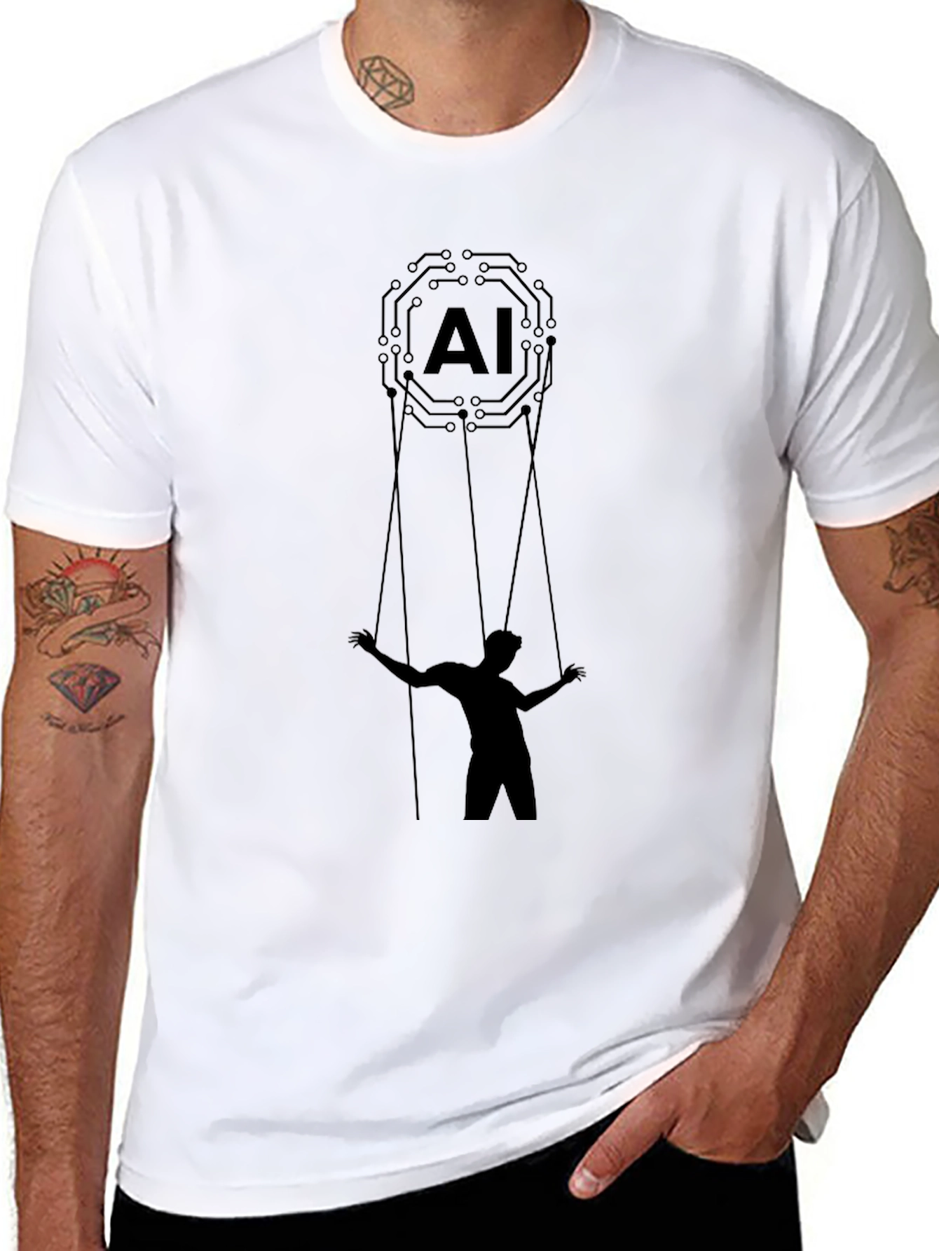 Black AI Puppet Master T-Shirt - Black Graphic Tee view 8