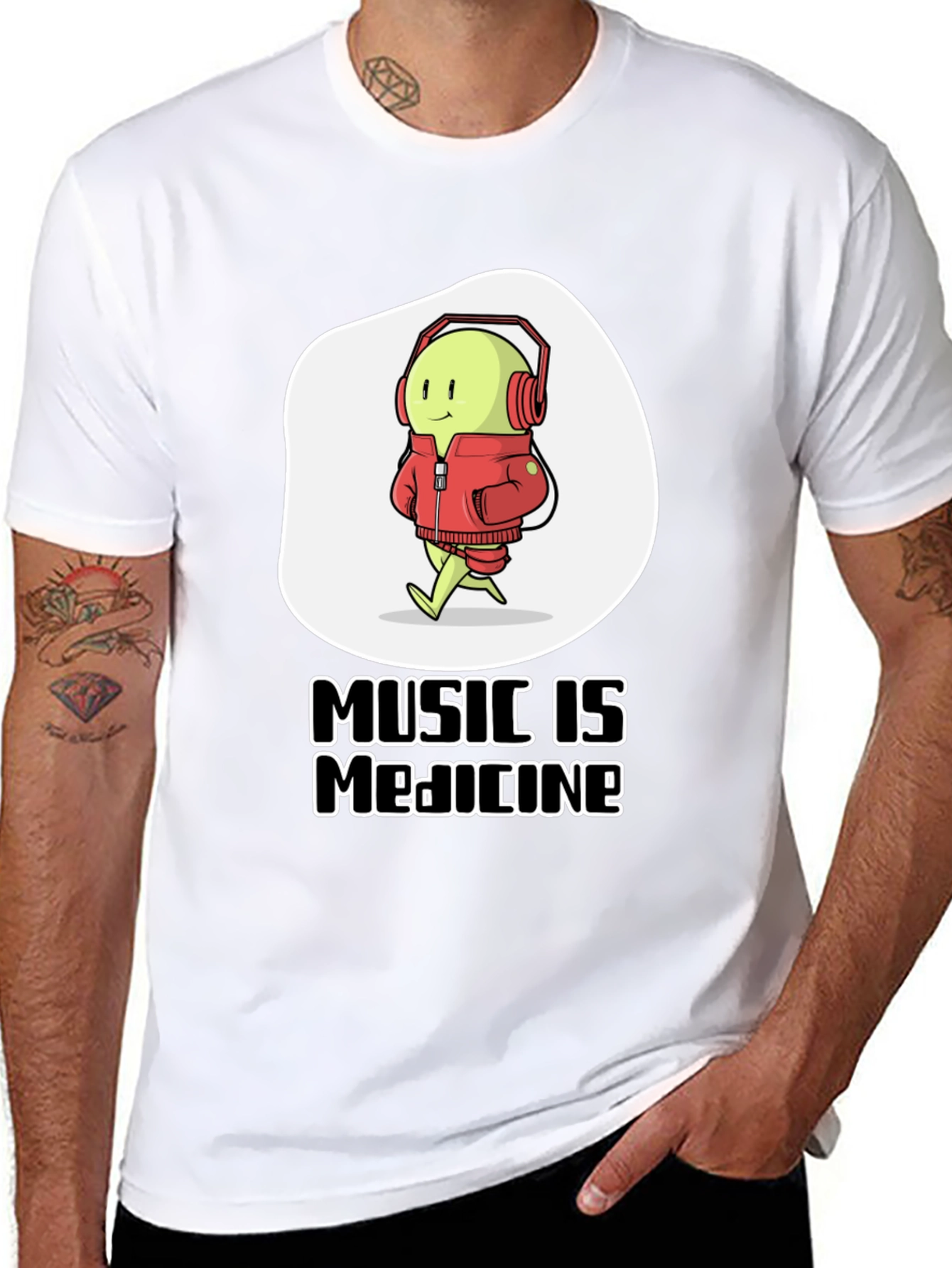 Black Music is Medicine T-Shirt - Cartoon Character with Headphones view 8