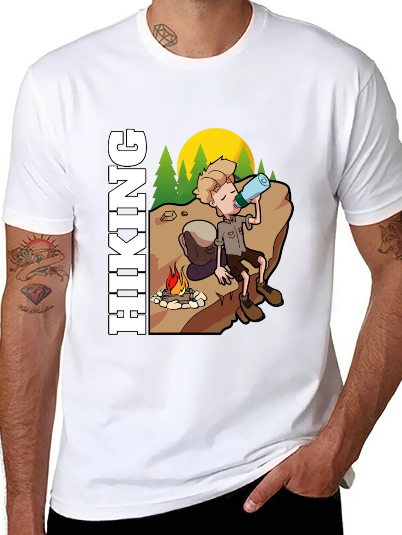 Black Hiking Cartoon Graphic Tee - Adventure Awaits view 8