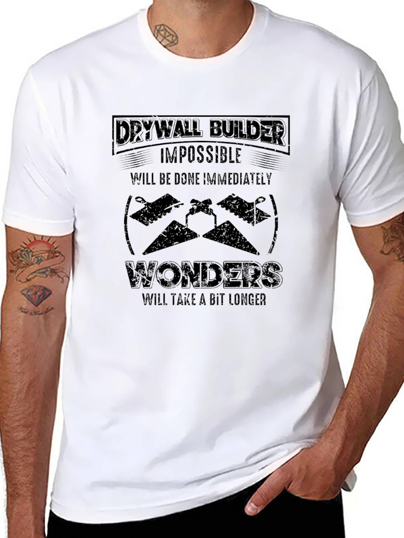 Black Drywall Builder Funny T-Shirt - Impossible Wonders view 8