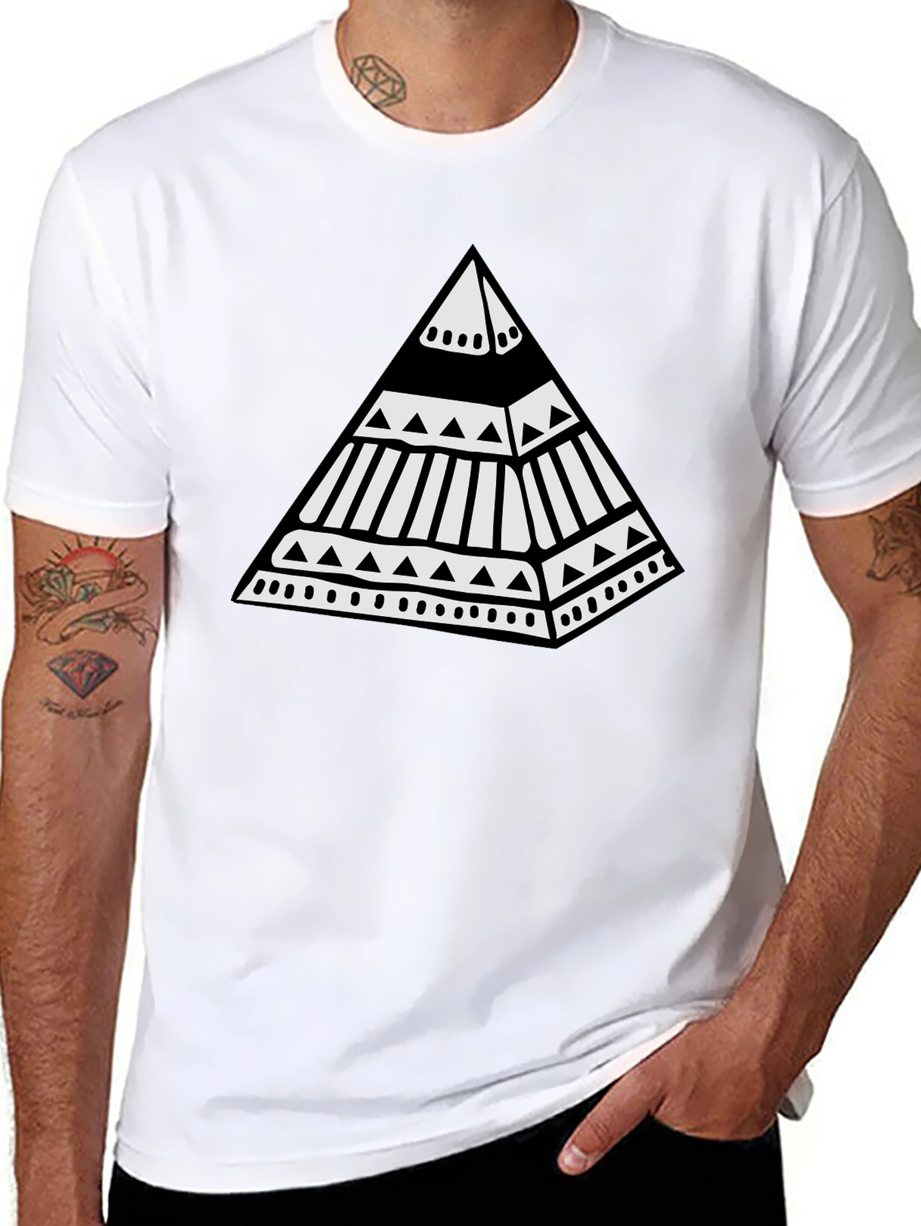Black Tribal Pyramid Graphic Tee - Unique Black T-Shirt view 8