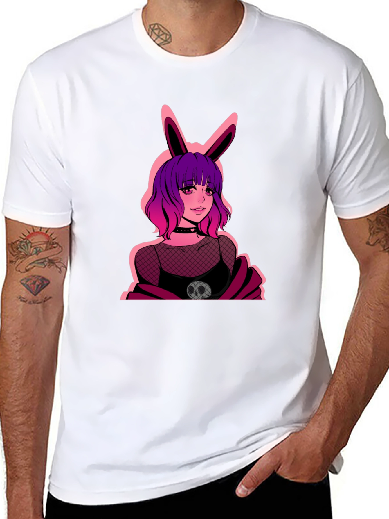Black Goth Anime Bunny Girl Graphic Tee view 8