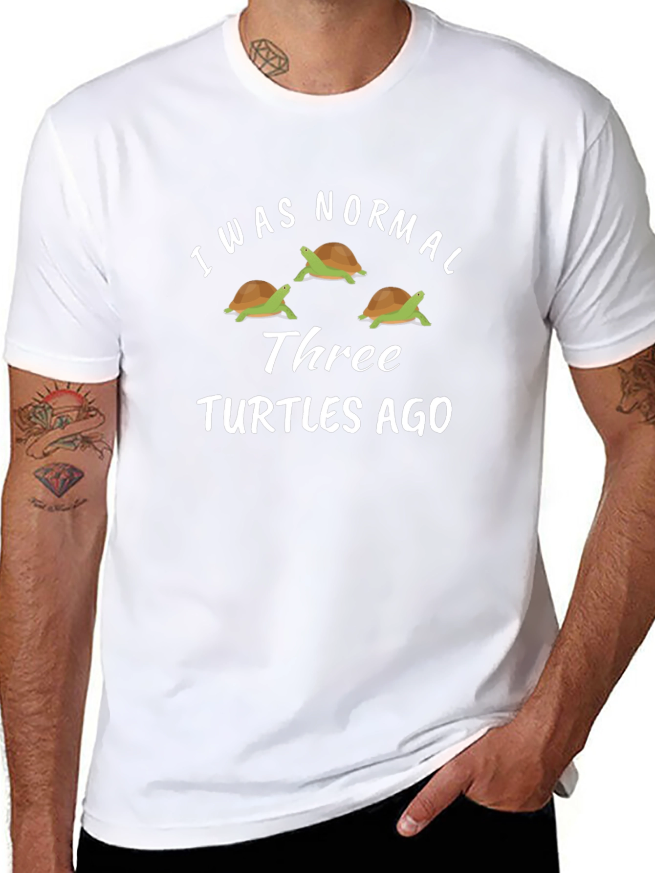 Black Funny Turtle Graphic T-Shirt - I Was Normal Three Turtles Ago view 8