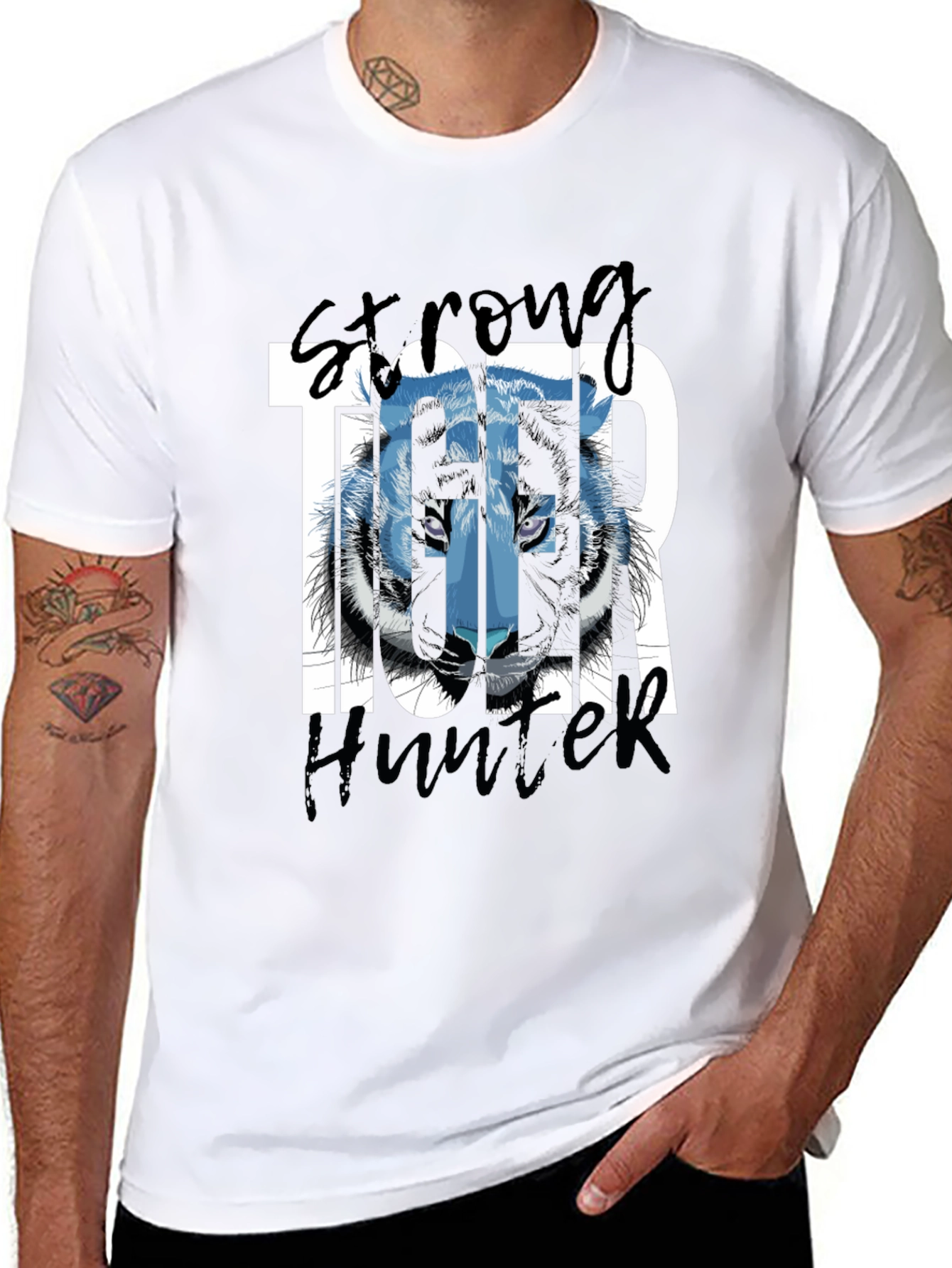 Black Strong Tiger Hunter Black Graphic Tee view 8