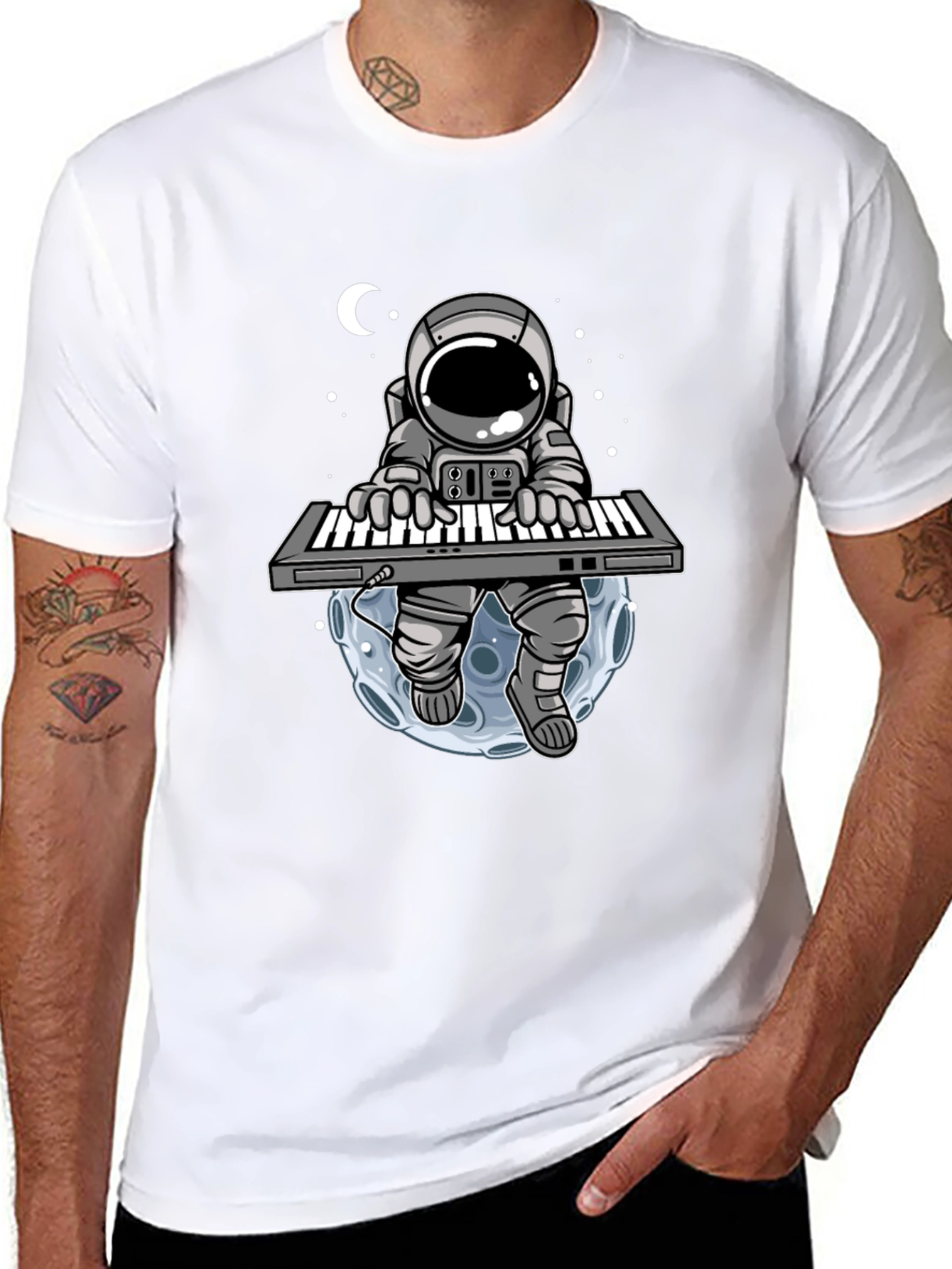 Black Astronaut Keyboardist Graphic T-Shirt view 8