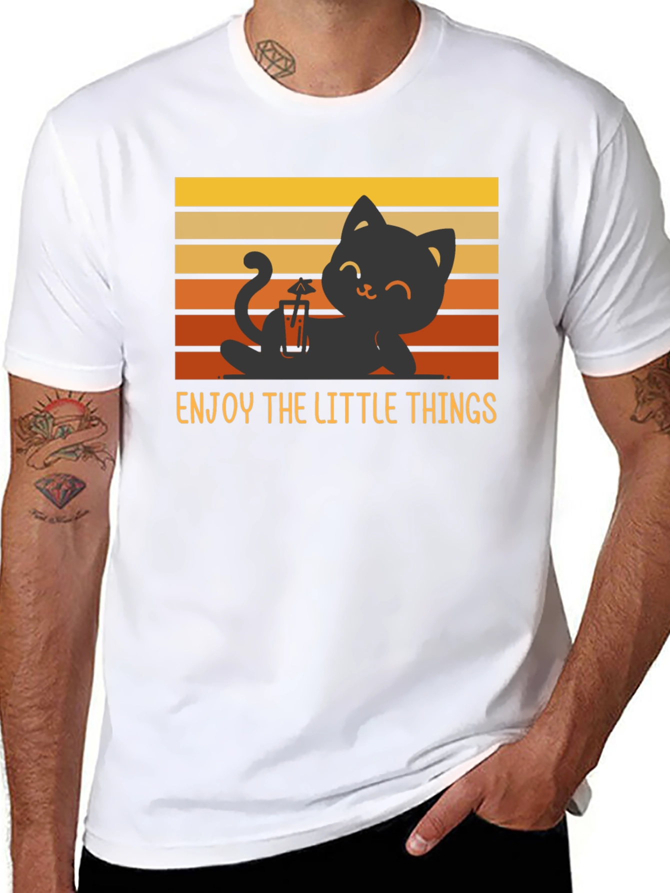 Black Enjoy the Little Things Cat T-Shirt - Relaxed Black Tee view 8
