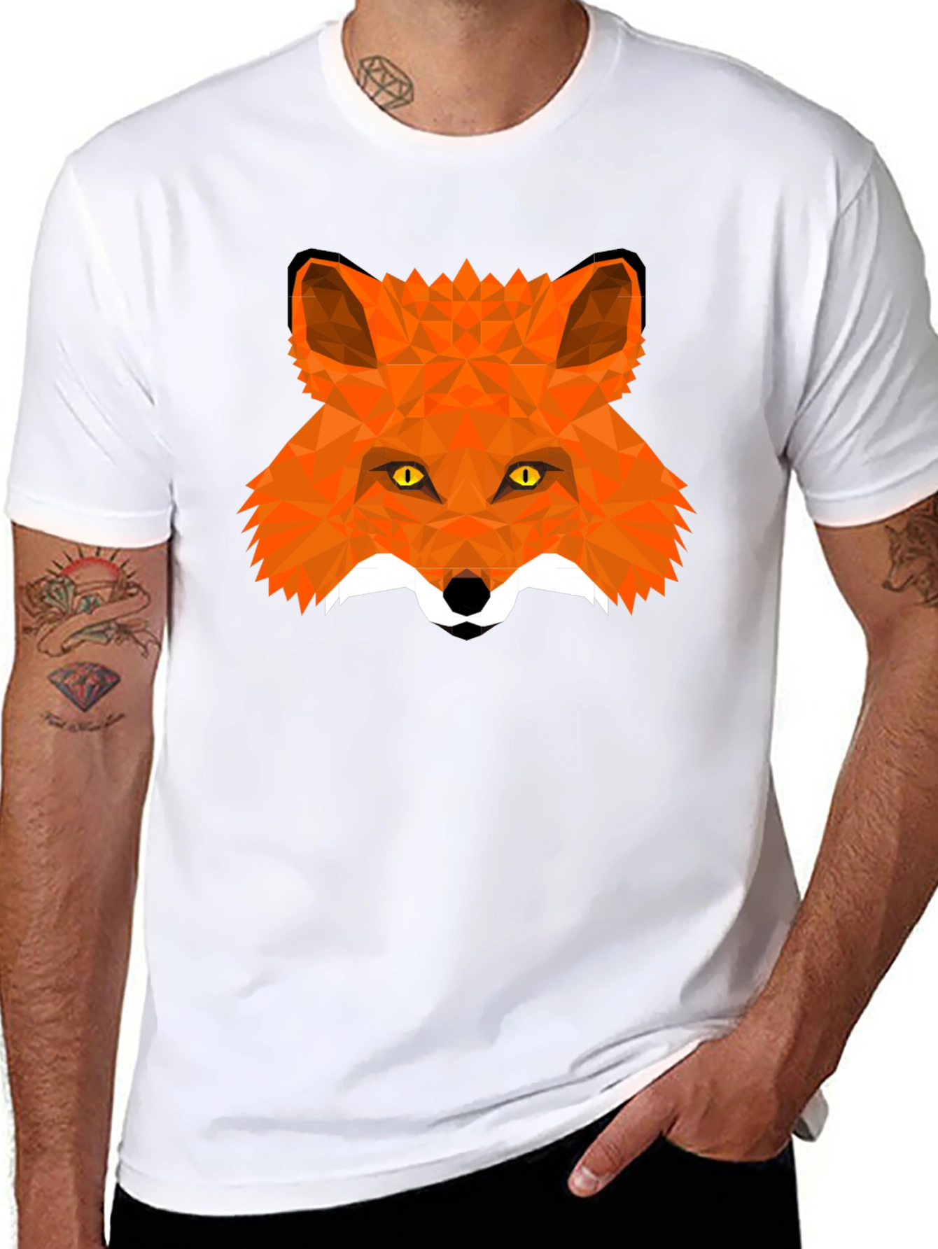 Black Geometric Fox Head T-Shirt view 8