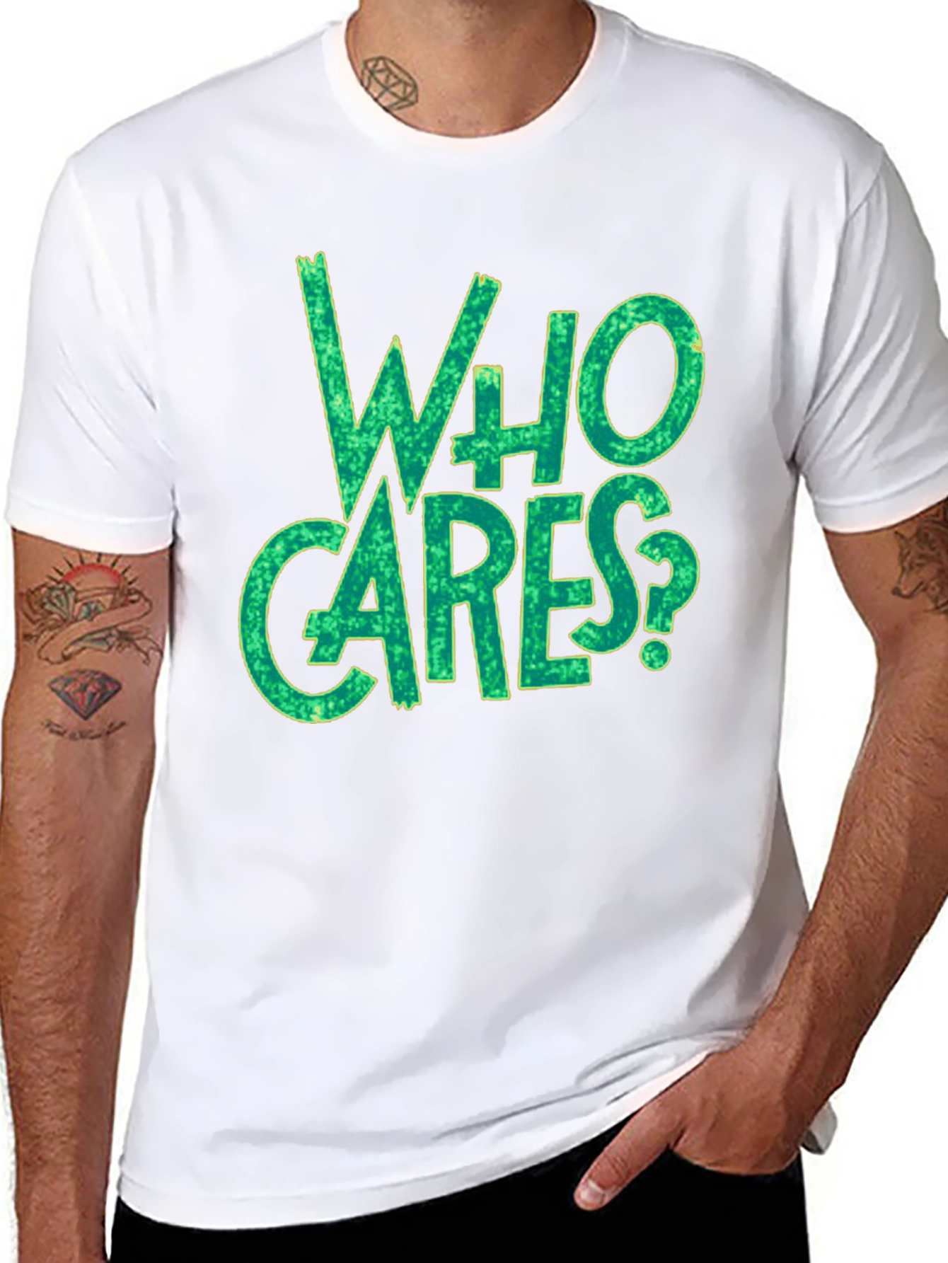 Black Who Cares? Graphic Print Black T-Shirt view 8