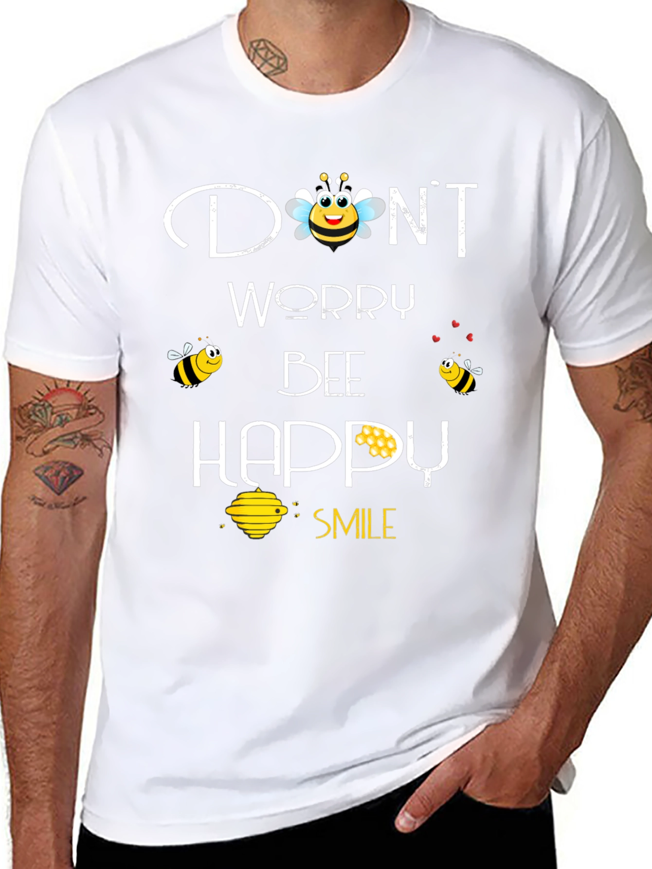 Black Don't Worry Bee Happy Graphic T-Shirt view 8