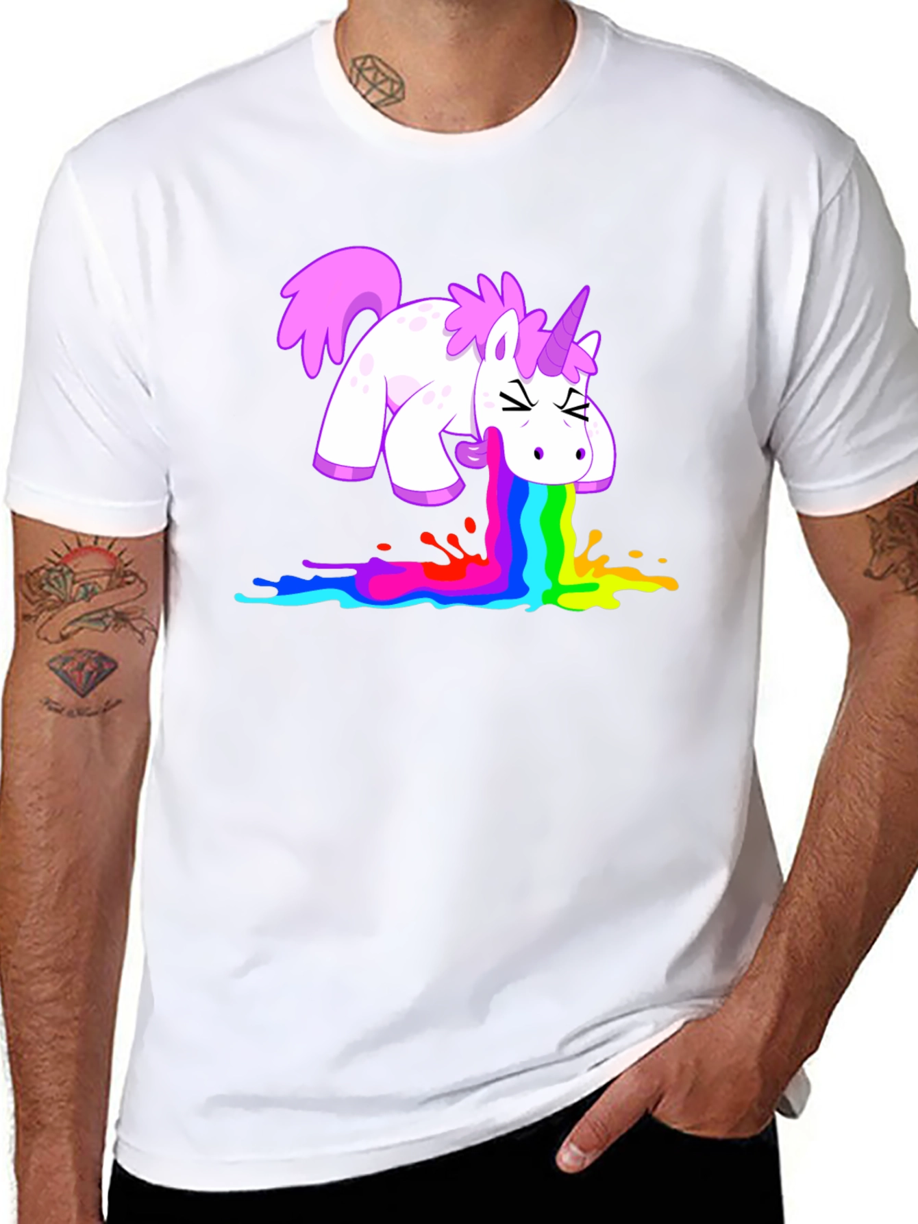 Black Unicorn Rainbow Vomit Graphic Tee view 8