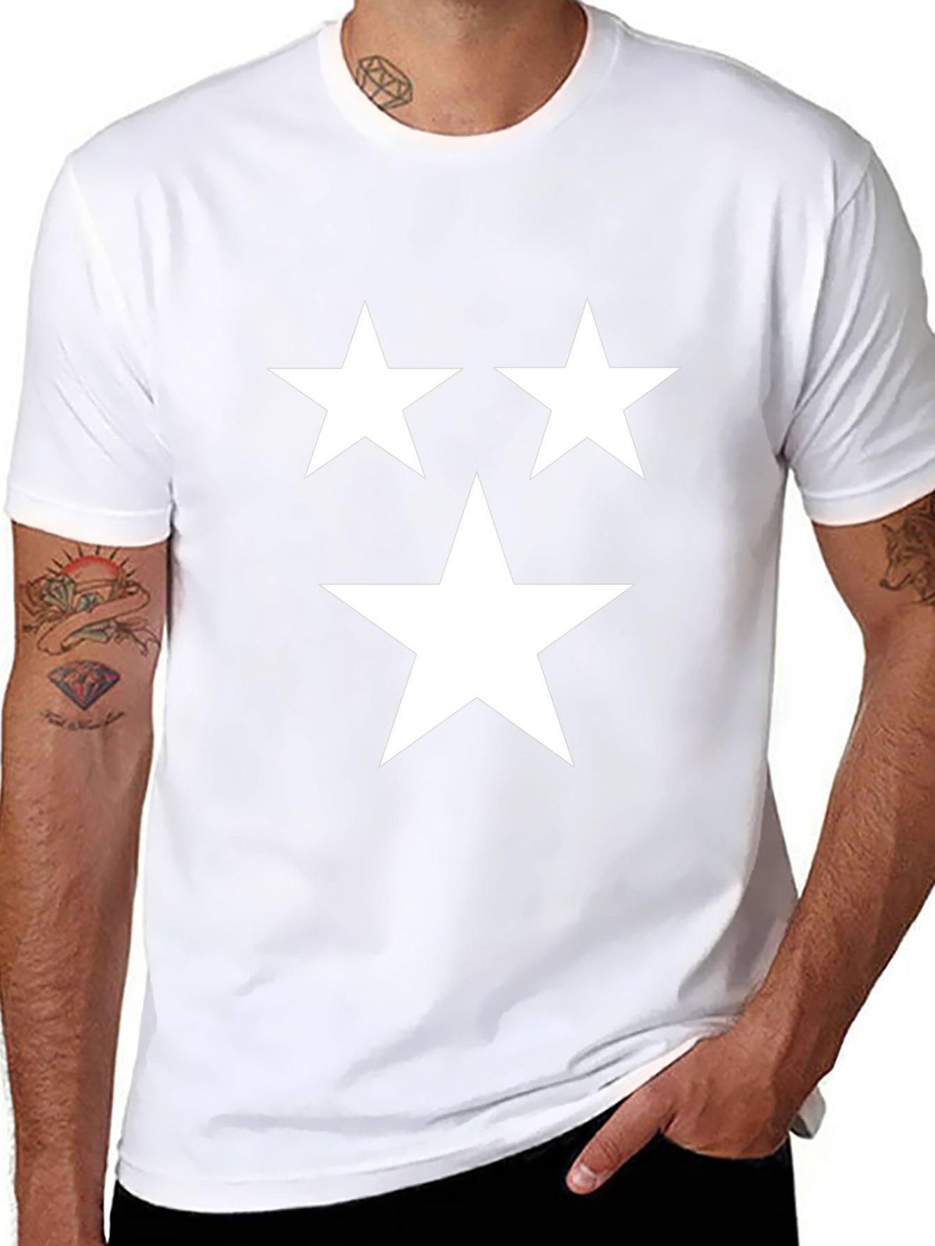 Black Black T-Shirt with Three White Stars view 8