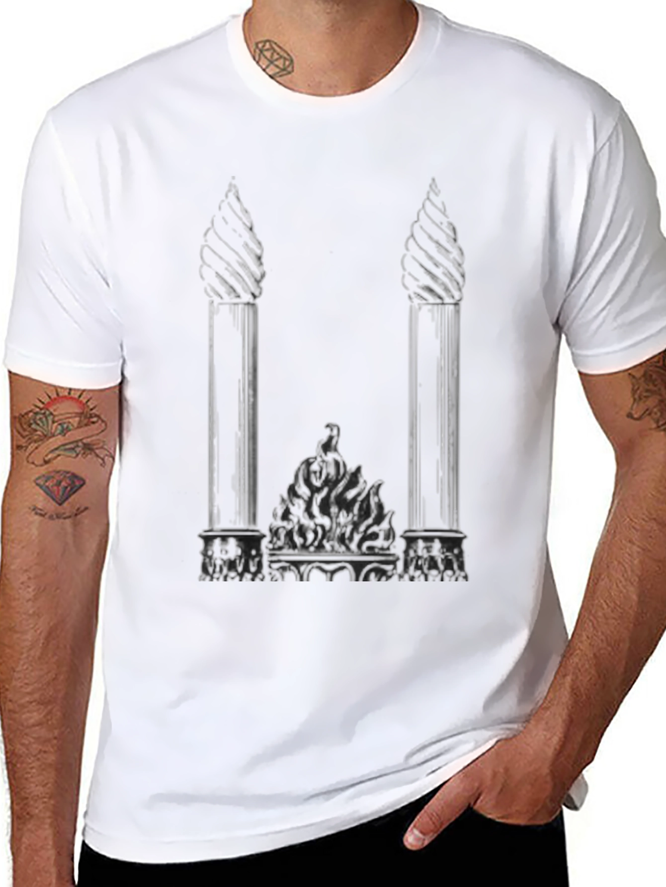 Black Gothic Columns Black T-Shirt - Unique Graphic Tee view 8