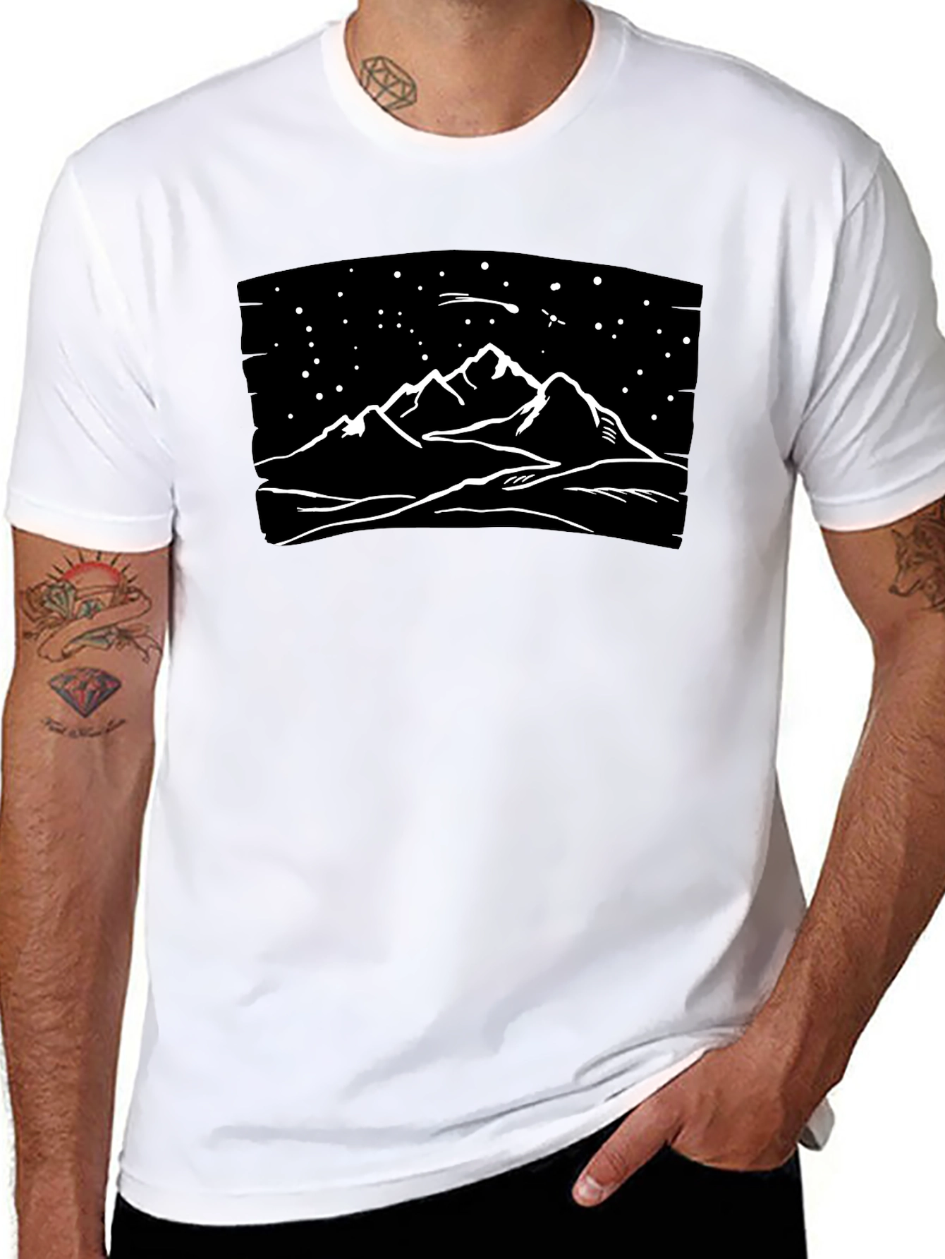 Black Mountainscape Graphic Tee - Black Cotton T-Shirt view 8