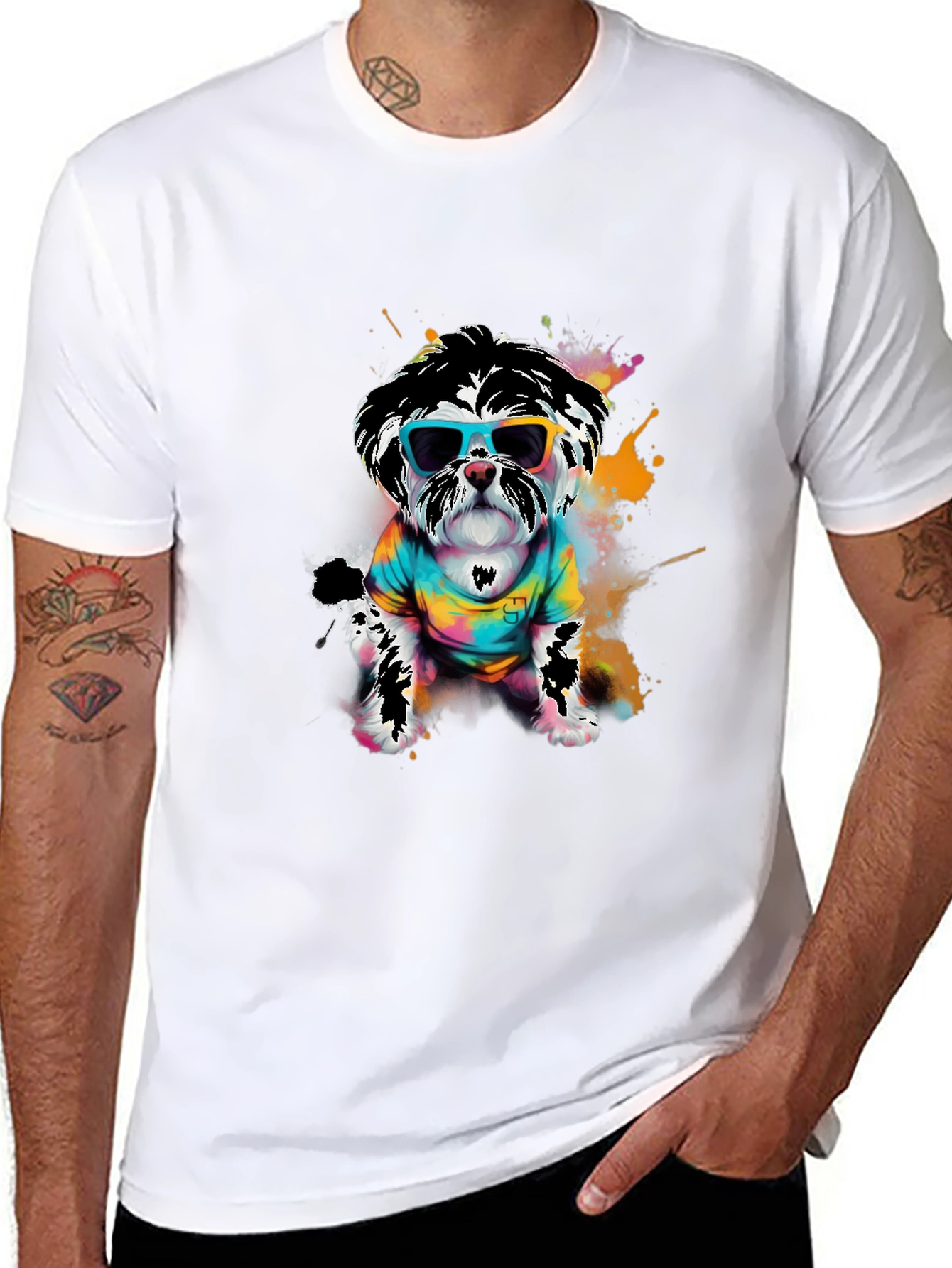 Black Cool Dog Graphic Tee - Funky Puppy Design view 8