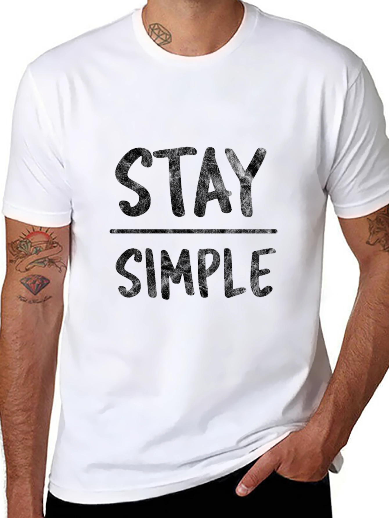 Black Stay Simple Black Graphic Tee - Men's Casual T-Shirt view 8