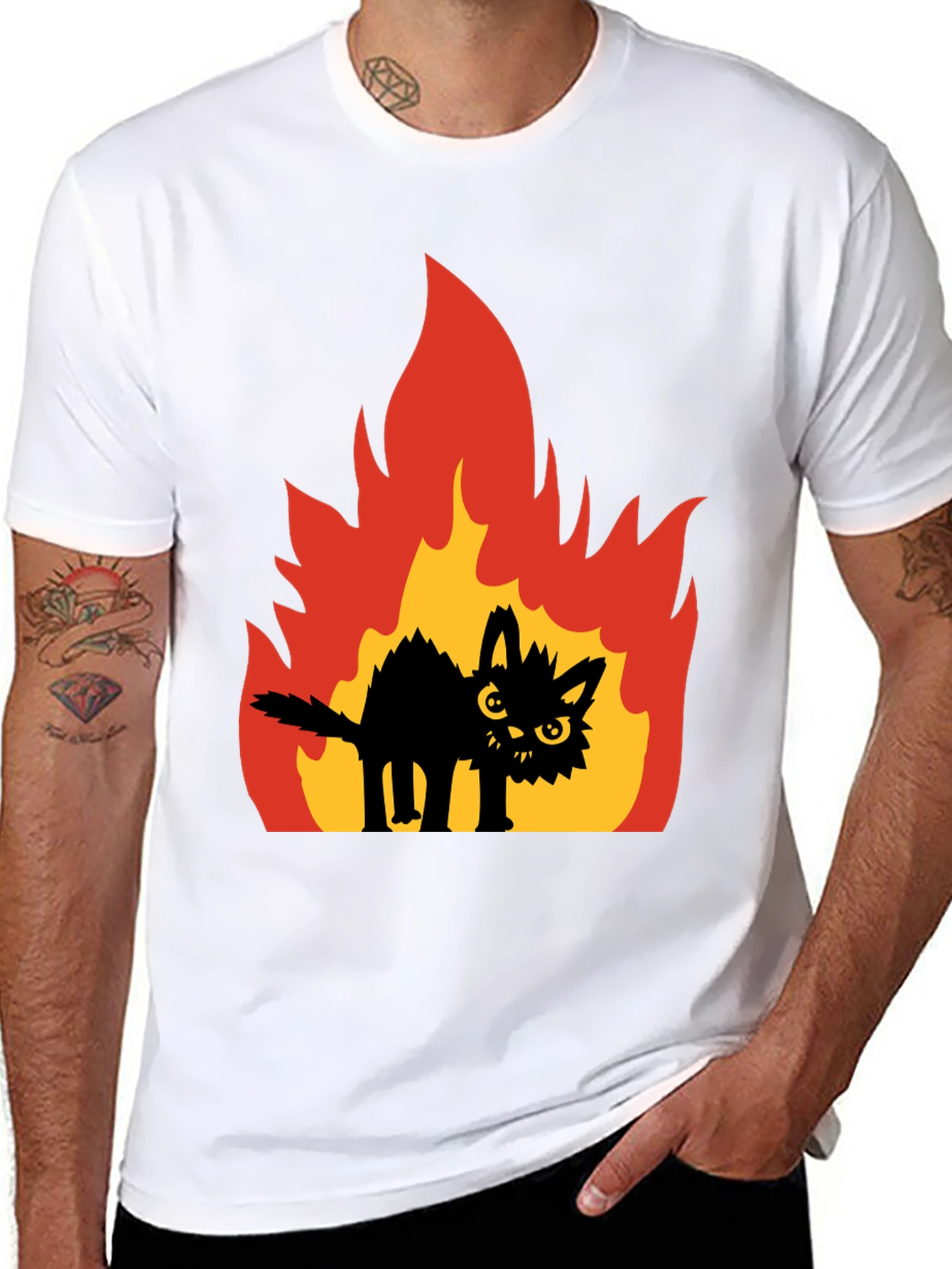 Black Burning Cat Graphic Tee - Black view 8