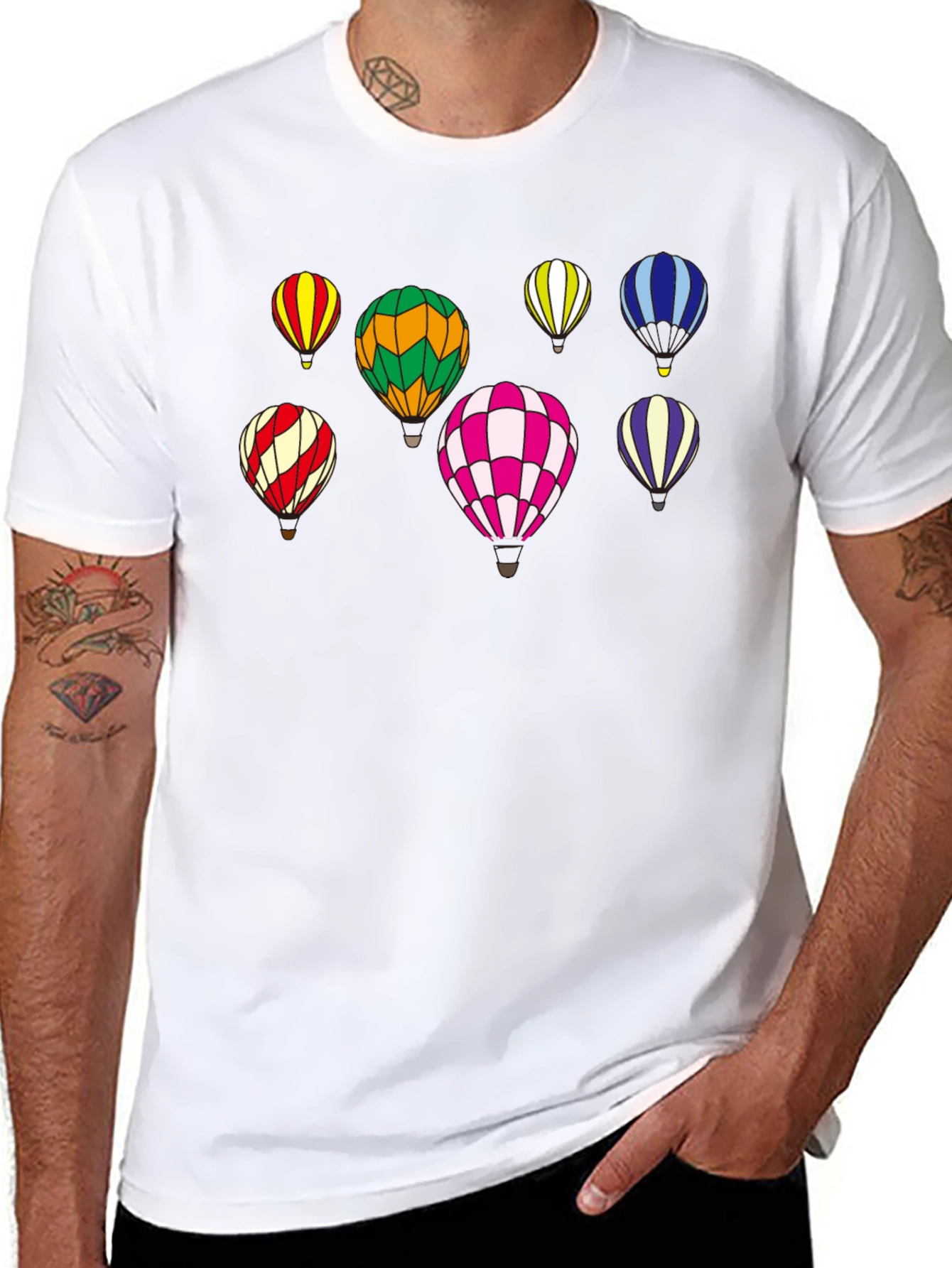 Black Colorful Hot Air Balloon Print T-Shirt view 8