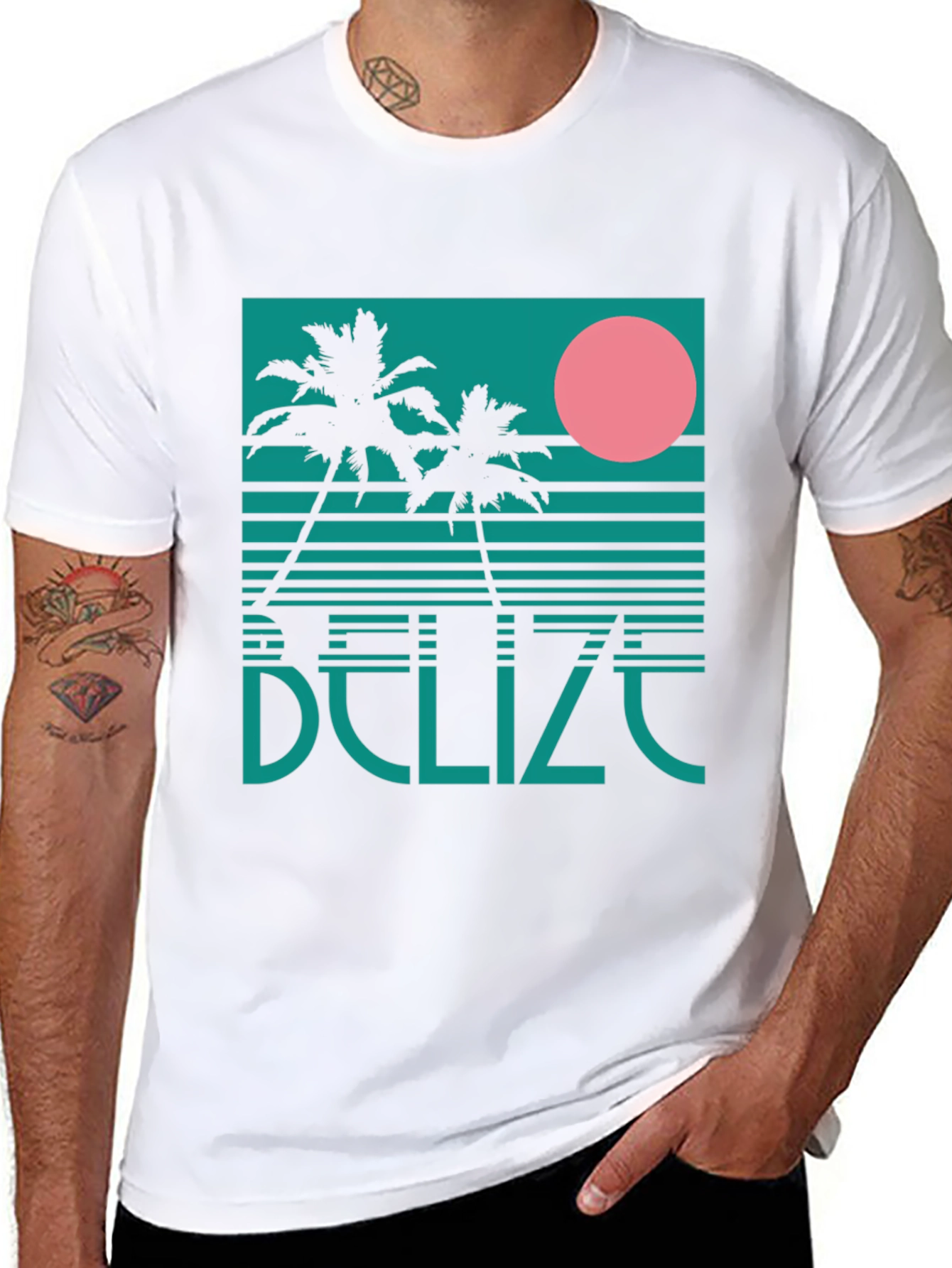 Black Belize Retro Palm Tree Graphic T-Shirt view 8