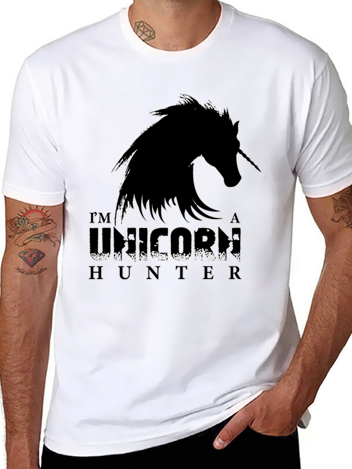 Black Unicorn Hunter Graphic Tee - Black Cotton Shirt view 8