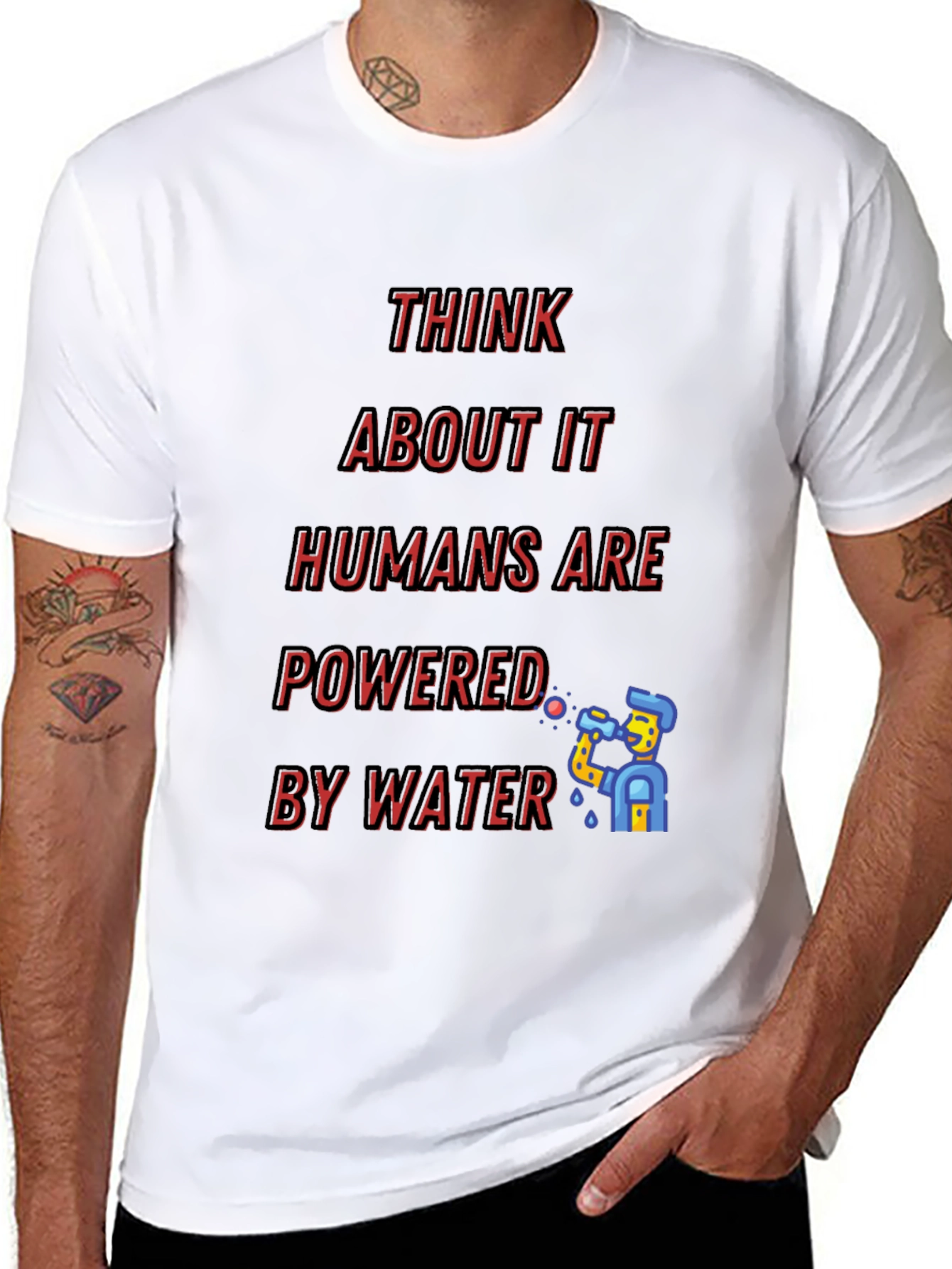 Black Think About It - Humans Are Powered By Water T-Shirt view 8