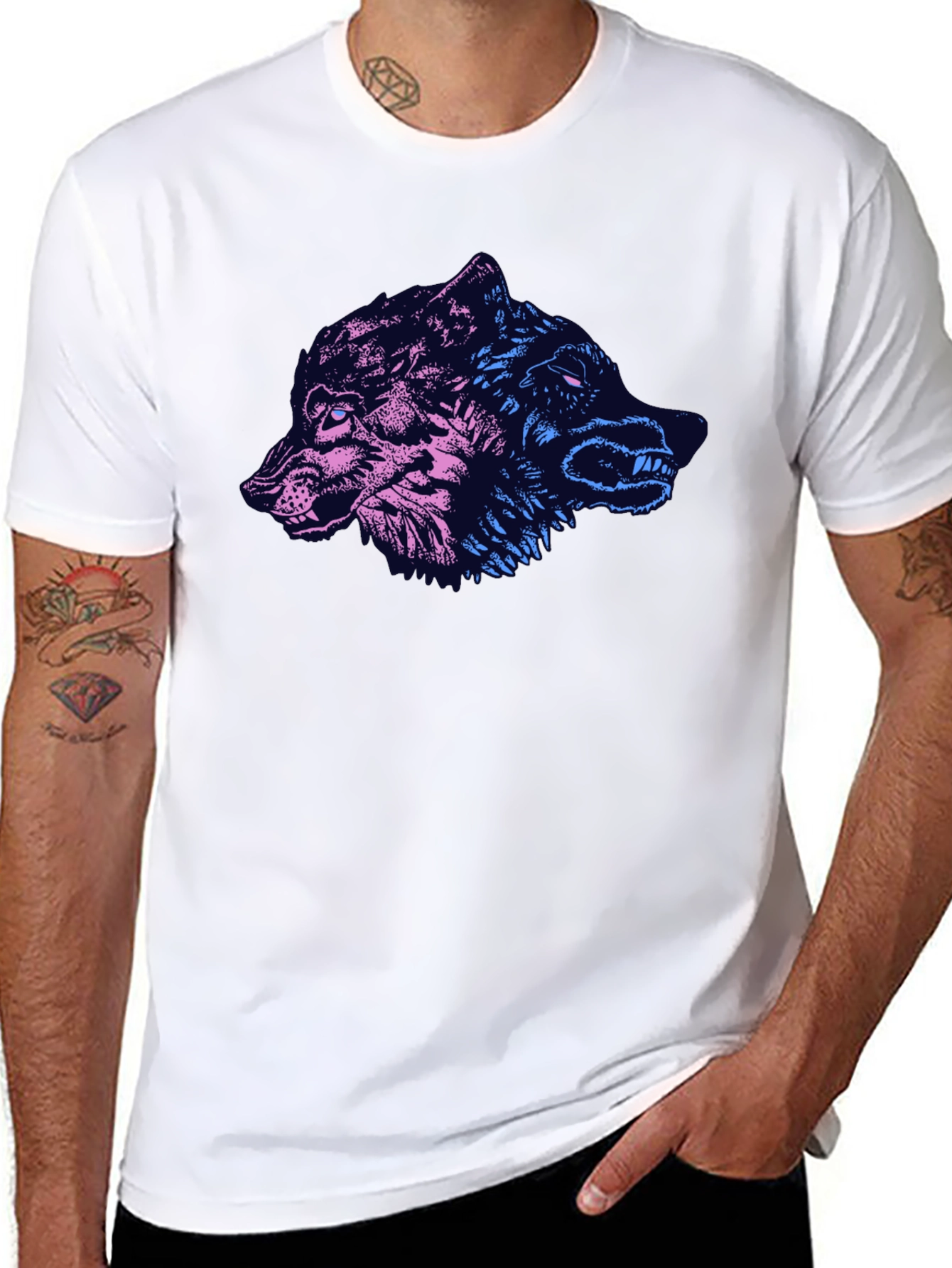 Black Wolf Duo Graphic Print Black T-Shirt view 8