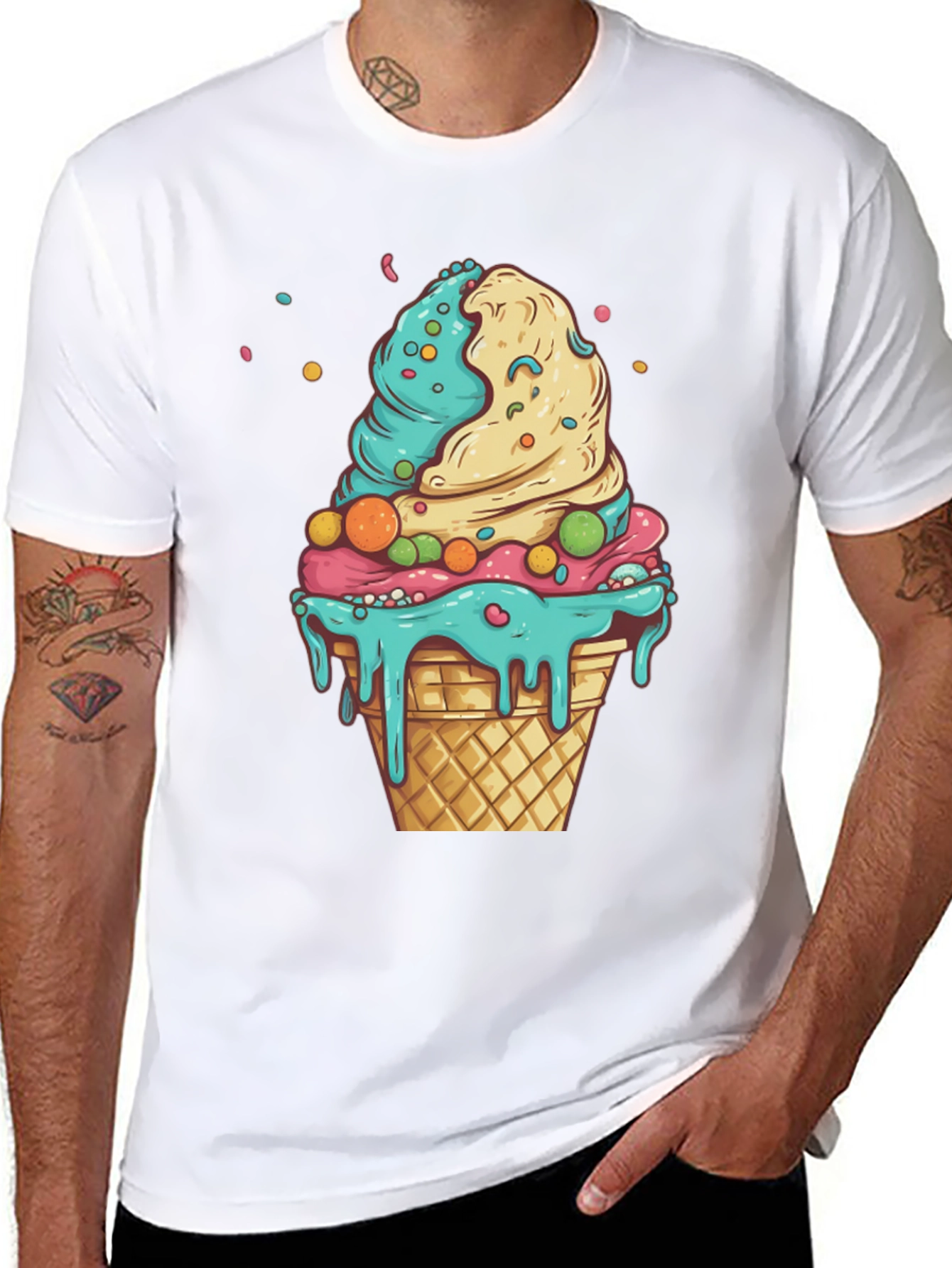 Black Ice Cream Cone Graphic Tee - Black Cotton Shirt view 8