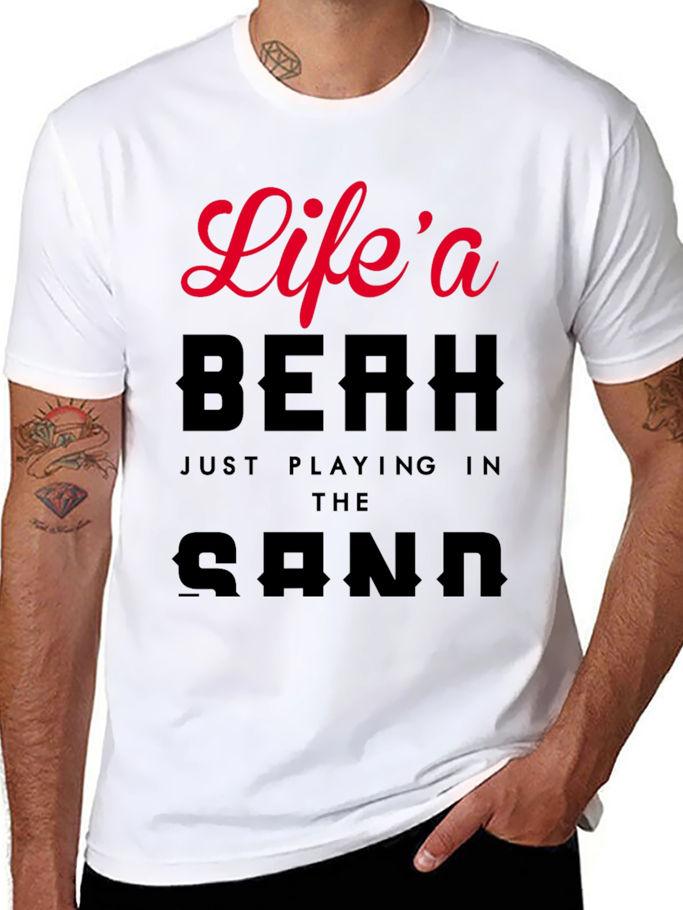 Black Life's a Beach Graphic Men's Black T-Shirt view 8