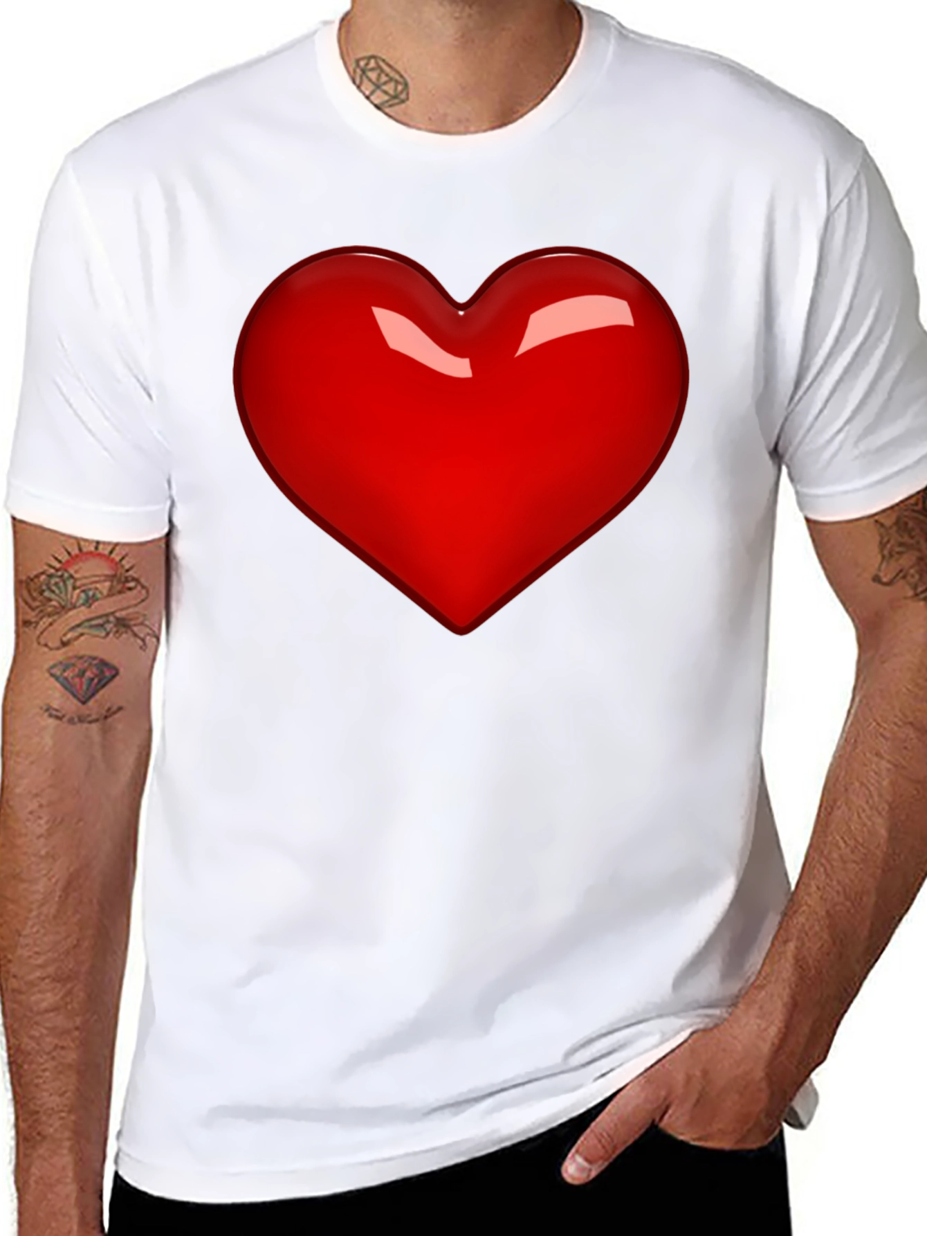 Black Bold Red Heart Graphic Tee - Men's Black T-Shirt view 8