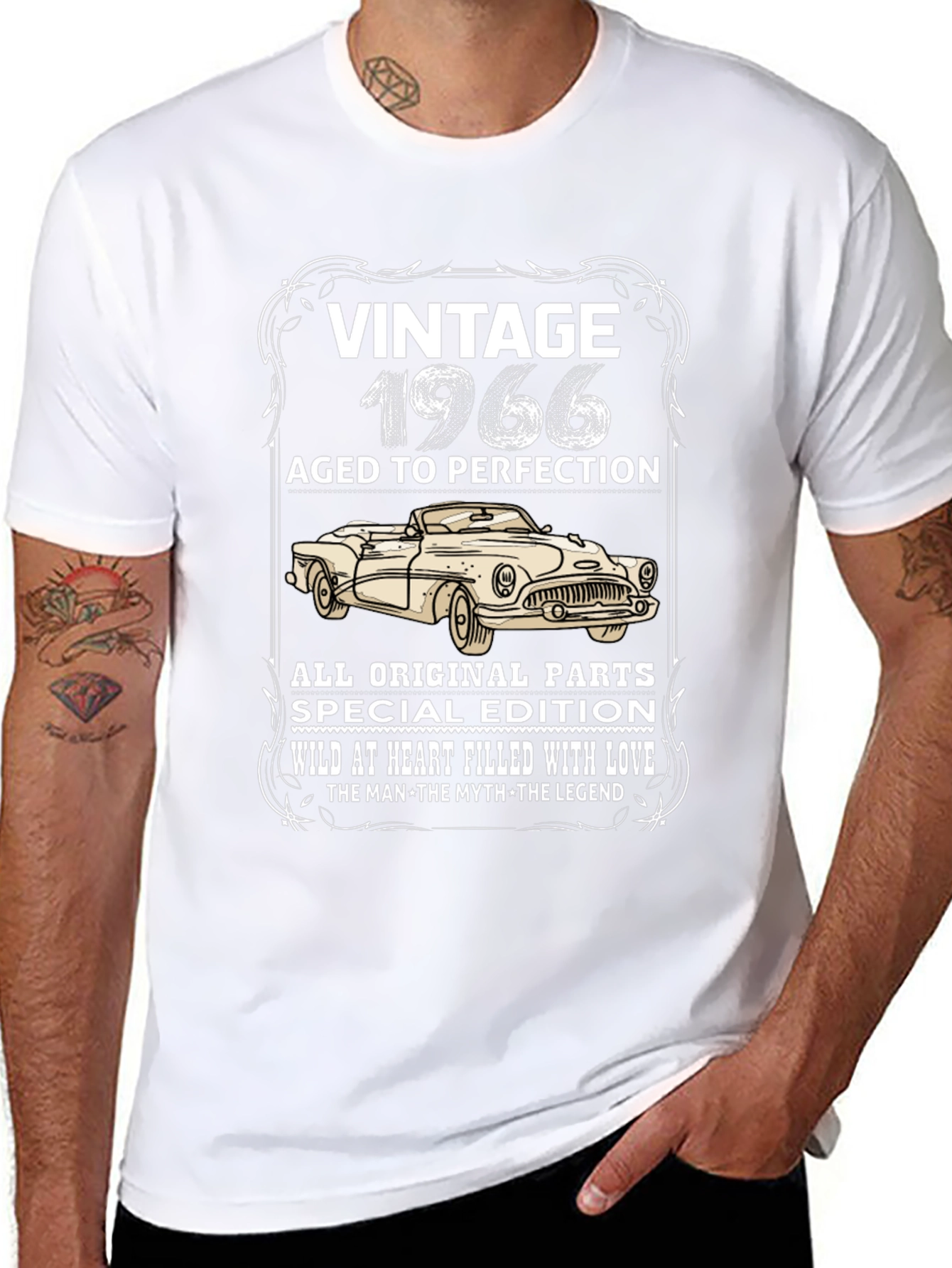 Black Vintage 1966 Classic Car T-Shirt view 8