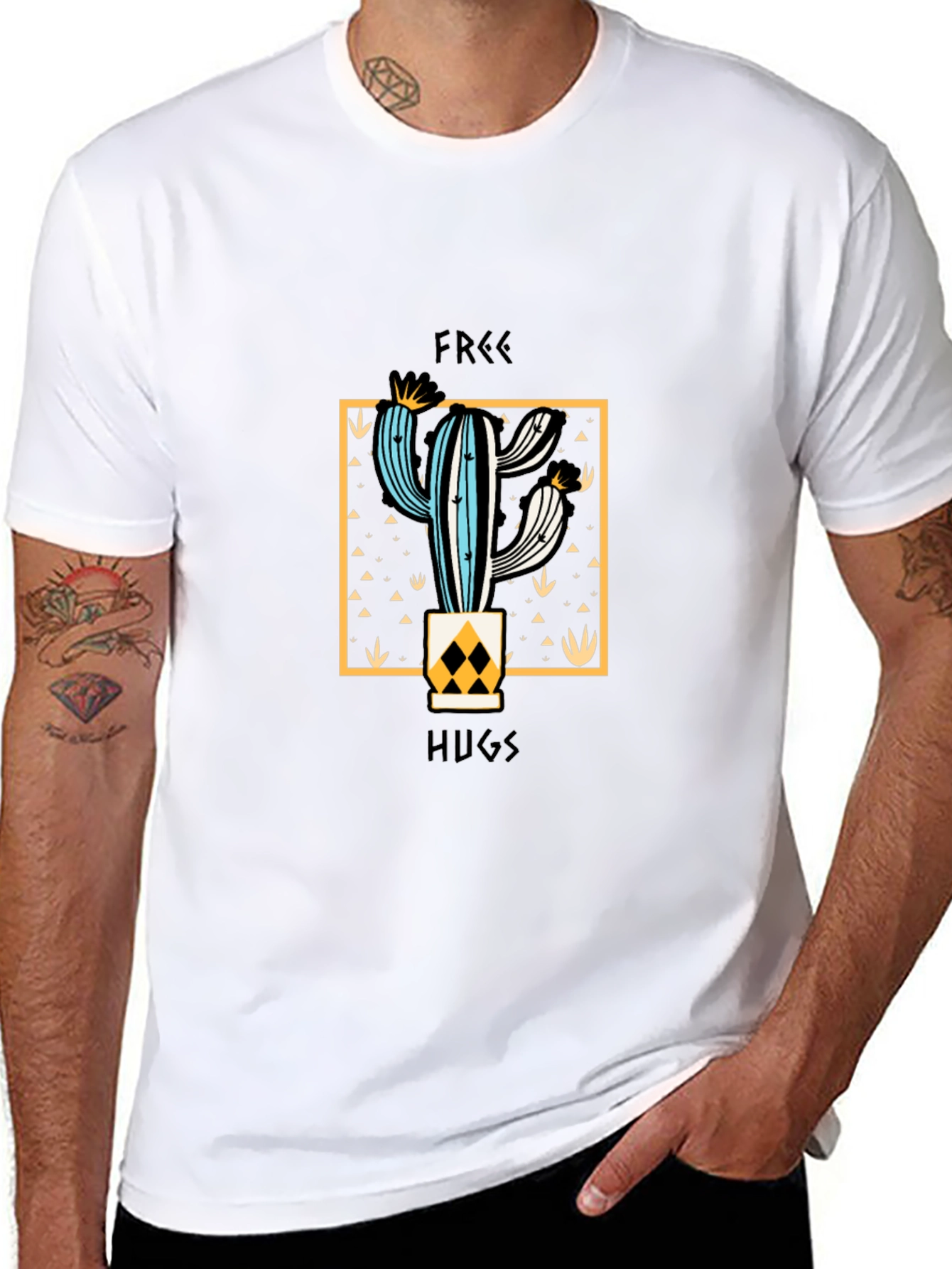 Black Free Hugs Cactus Graphic Tee view 8